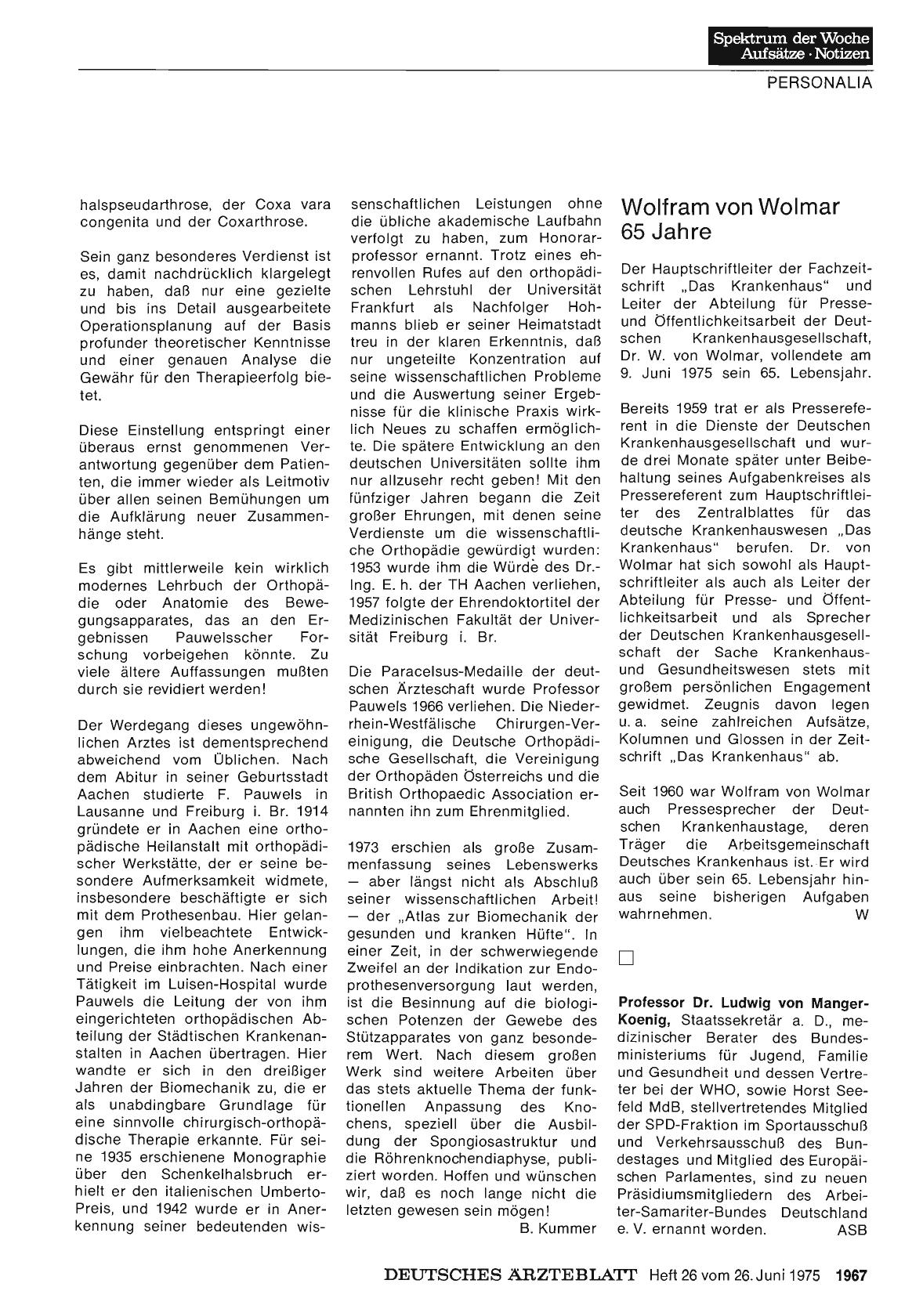 Vorschauseite 1: Wolfram von Wolmar 65 Jahre