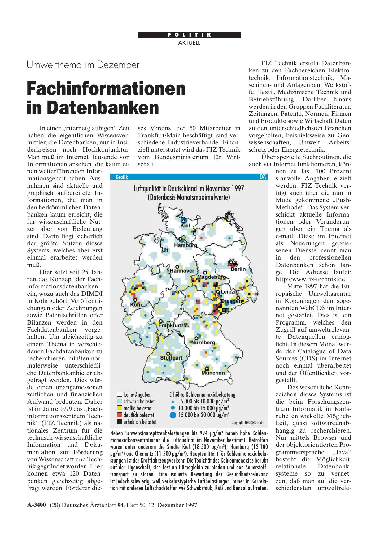 Vorschauseite 1: Umweltthema im Dezember: Fachinformationen in Datenbanken