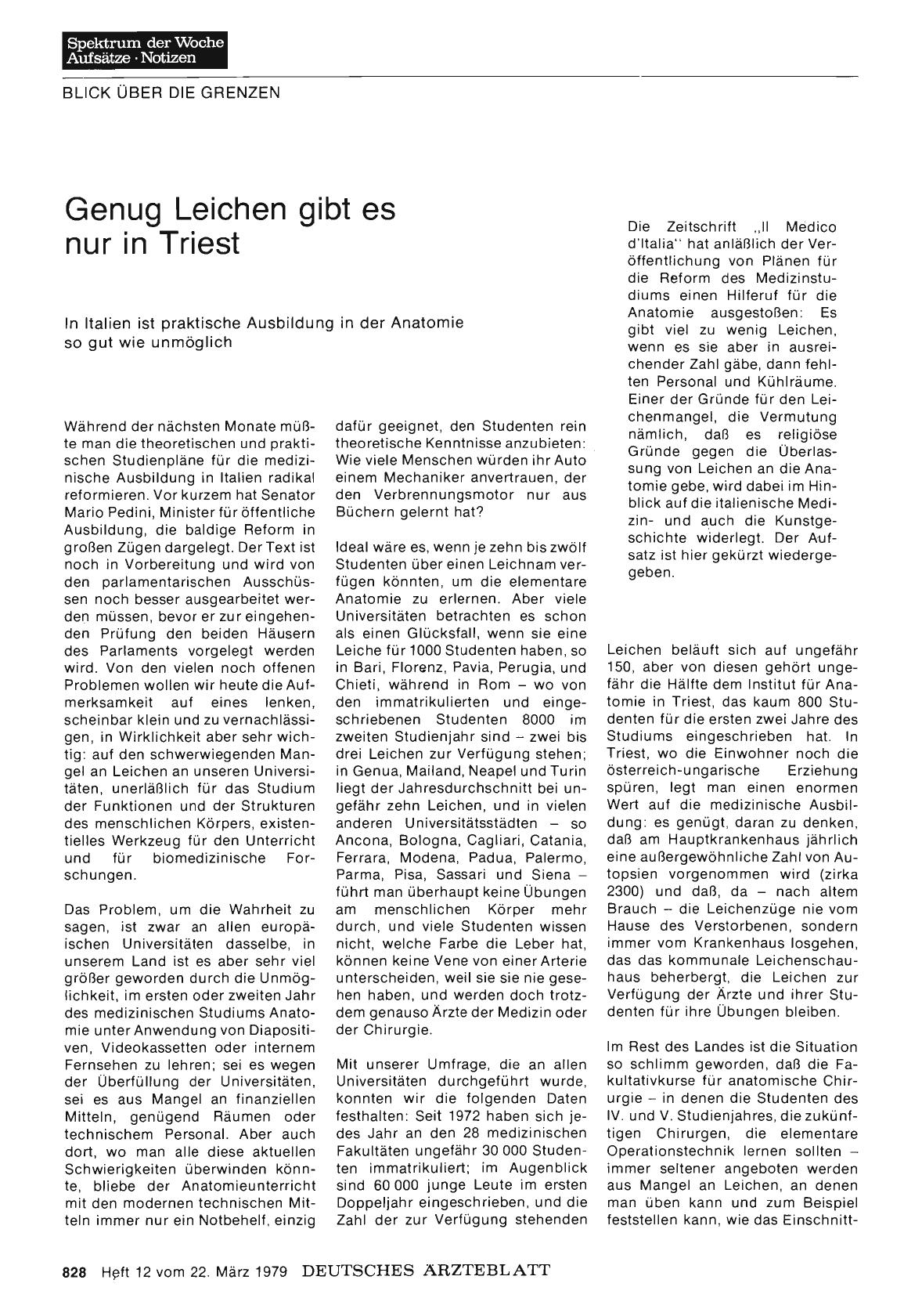 Vorschauseite 1: Genug Leichen gibt es nur in Triest: In Italien ist praktische Ausbildung in der Anatomie so gut wie unmöglich