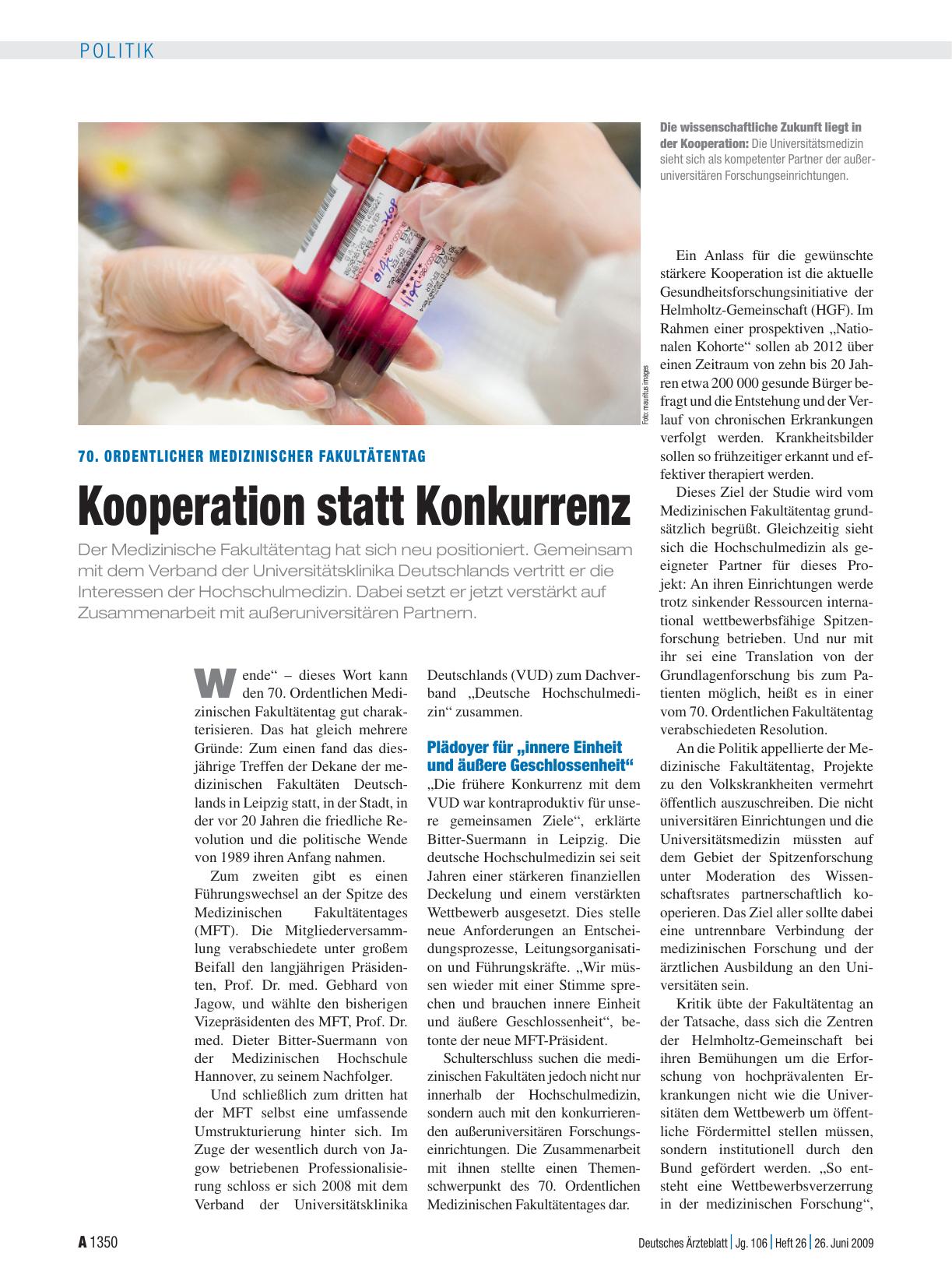 Vorschauseite 1: 70. Ordentlicher Medizinischer Fakultätentag: Kooperation statt Konkurrenz