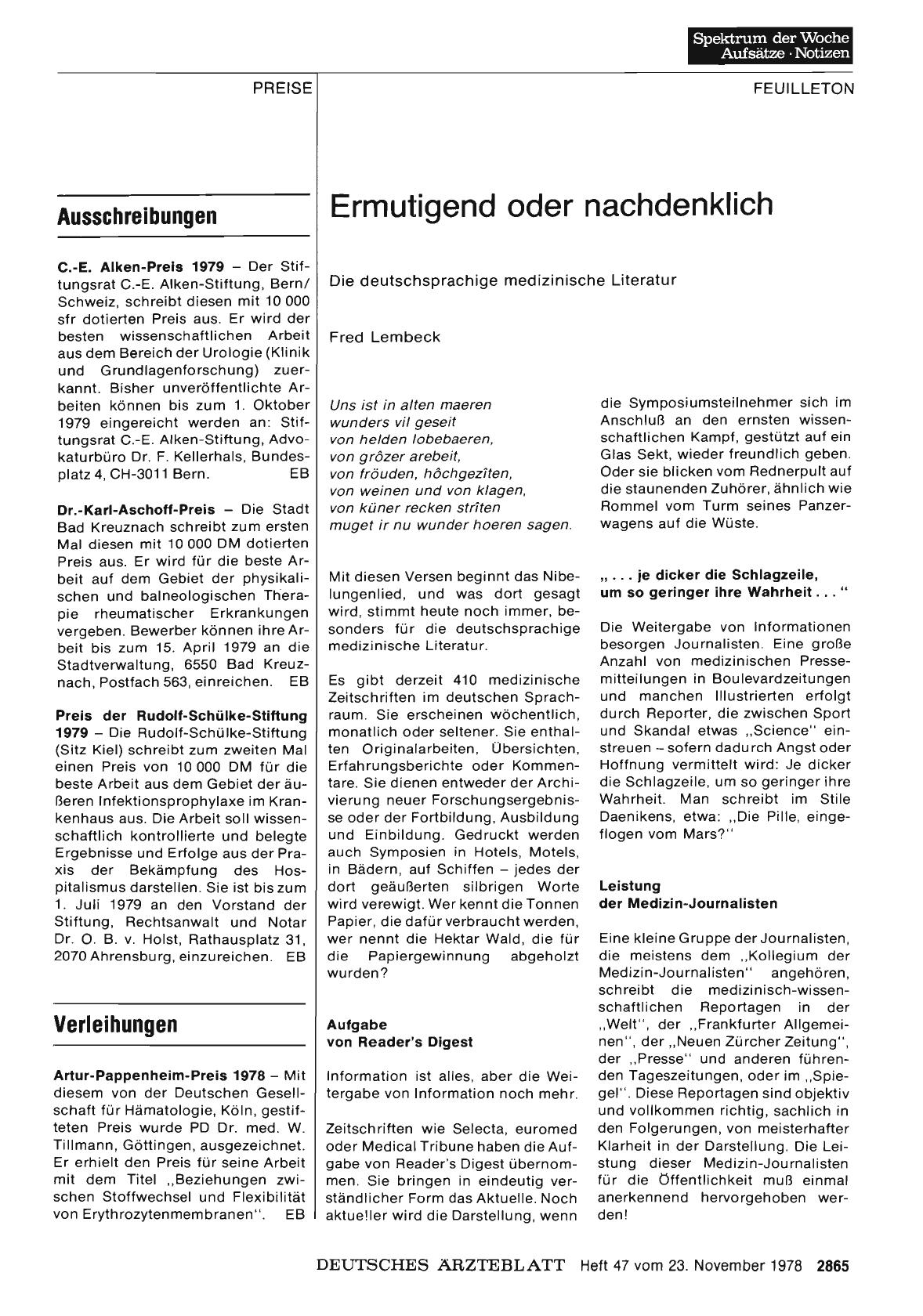 Vorschauseite 1: Ermutigend oder nachdenklich: Die deutschsprachige medizinische Literatur