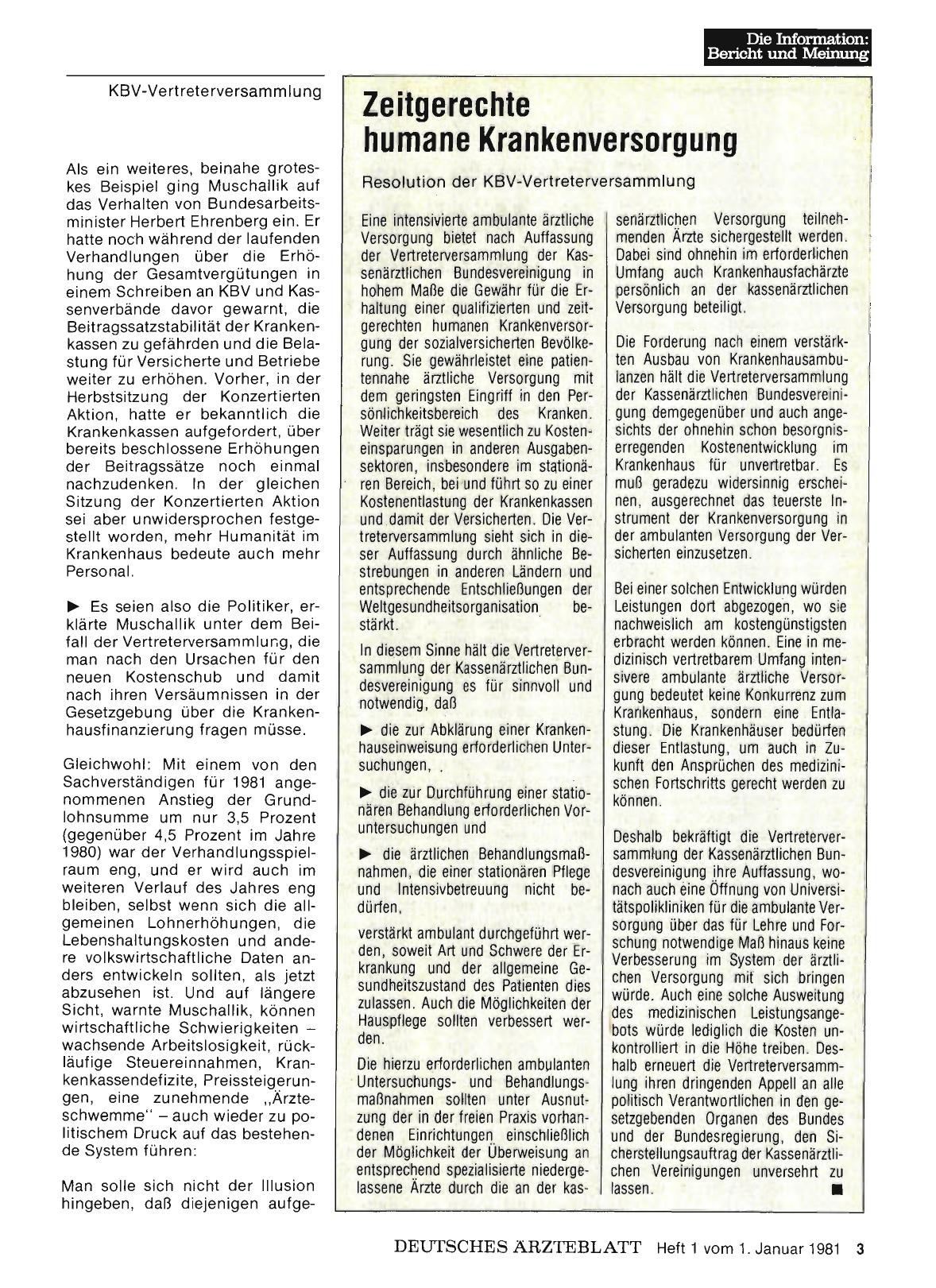 Vorschauseite 1: Zeitgerechte humane Krankenversorgung Resolution der KBV-Vertreterversammlung