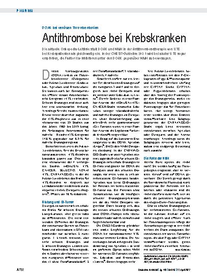 Vorschauseite 1: DOAK bei venösen Thrombembolien: Antithrombose bei Krebskranken