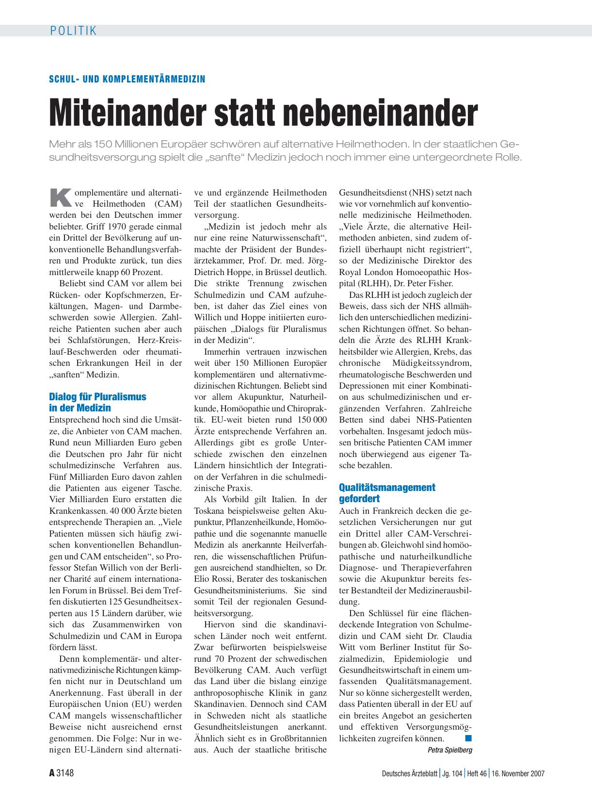 Vorschauseite 1: Schulund Komplementärmedizin: Miteinander statt nebeneinander