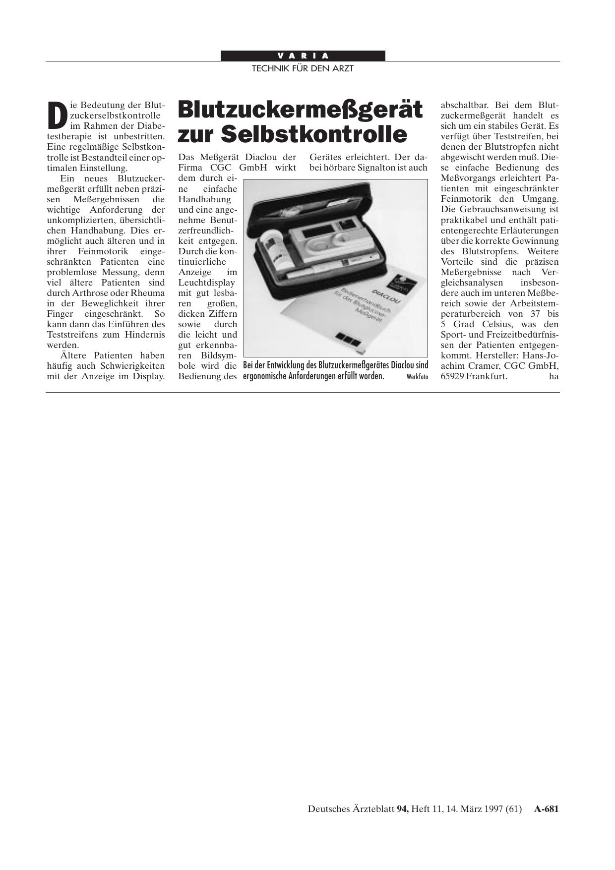 Vorschauseite 1: Blutzuckermeßgerät zur Selbstkontrolle