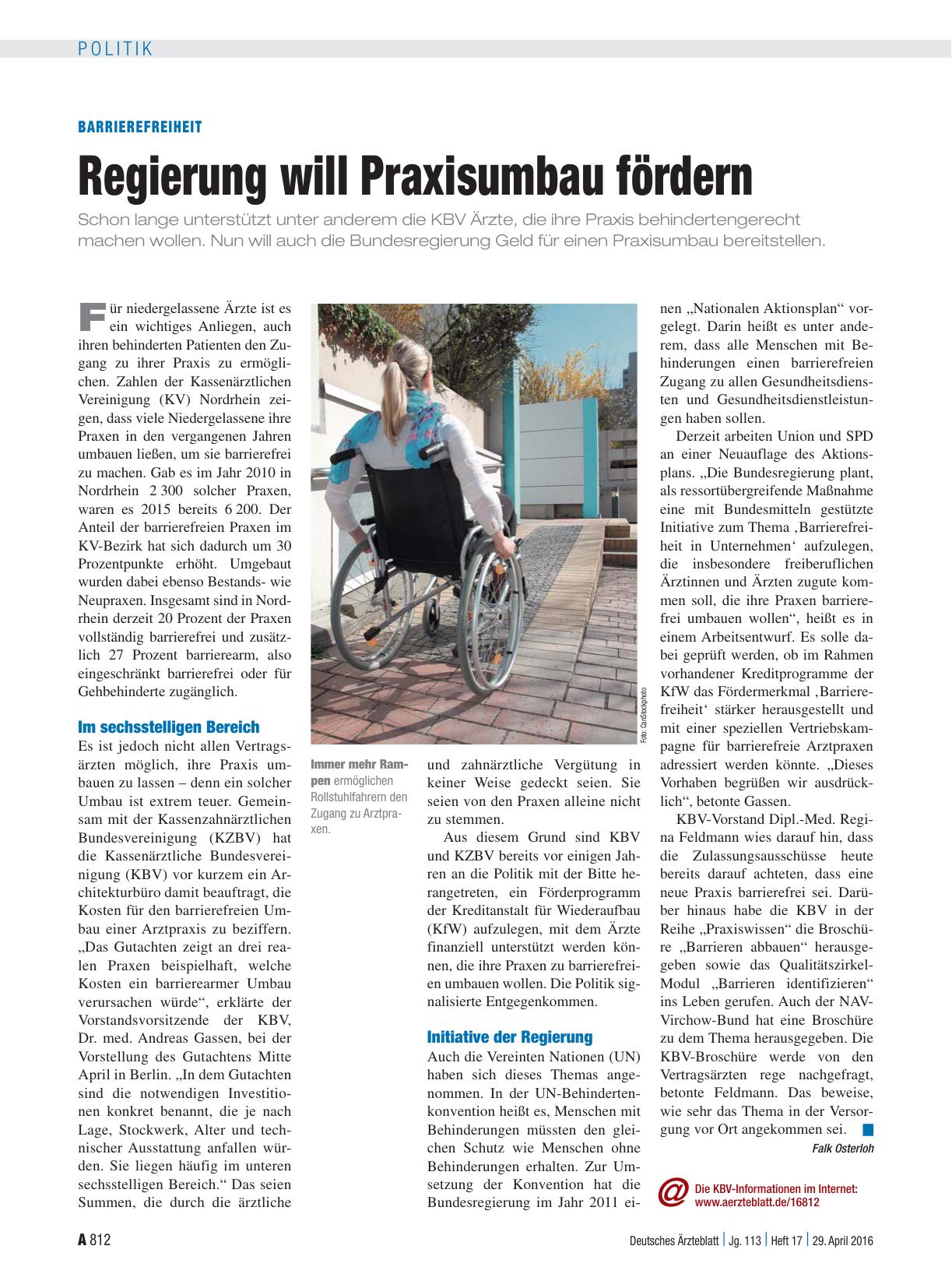 Vorschauseite 1: Barrierefreiheit: Regierung will Praxisumbau fördern