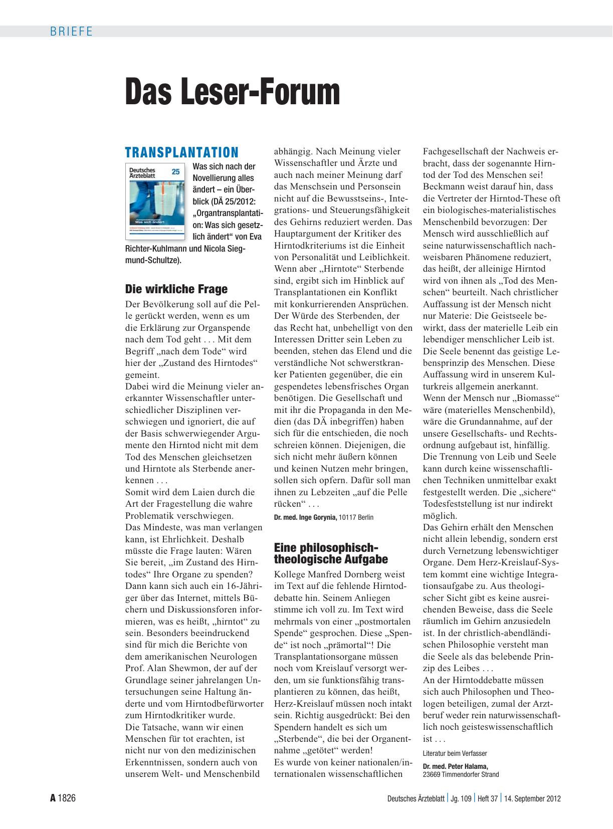 Vorschauseite 1: Transplantation: Die wirkliche Frage