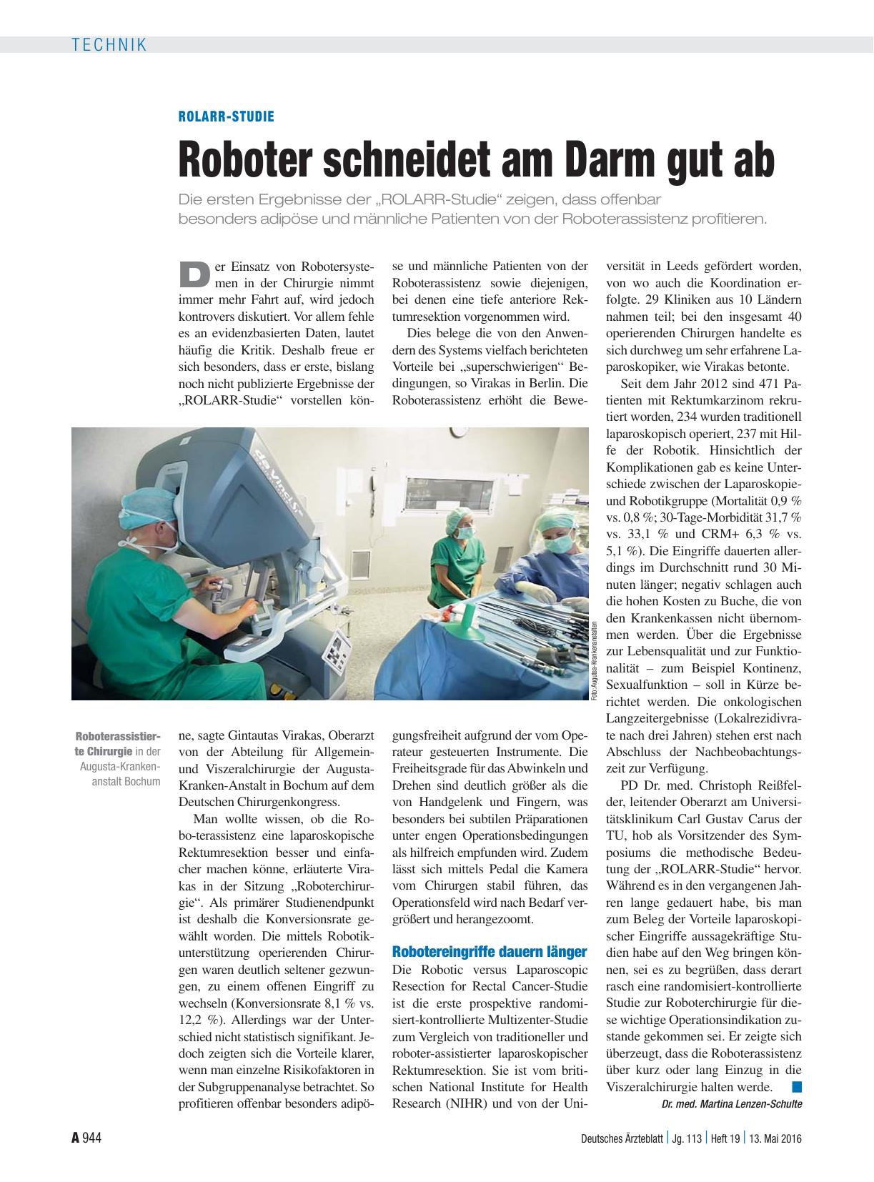Vorschauseite 1: ROLARR-Studie: Roboter schneidet am Darm gut ab