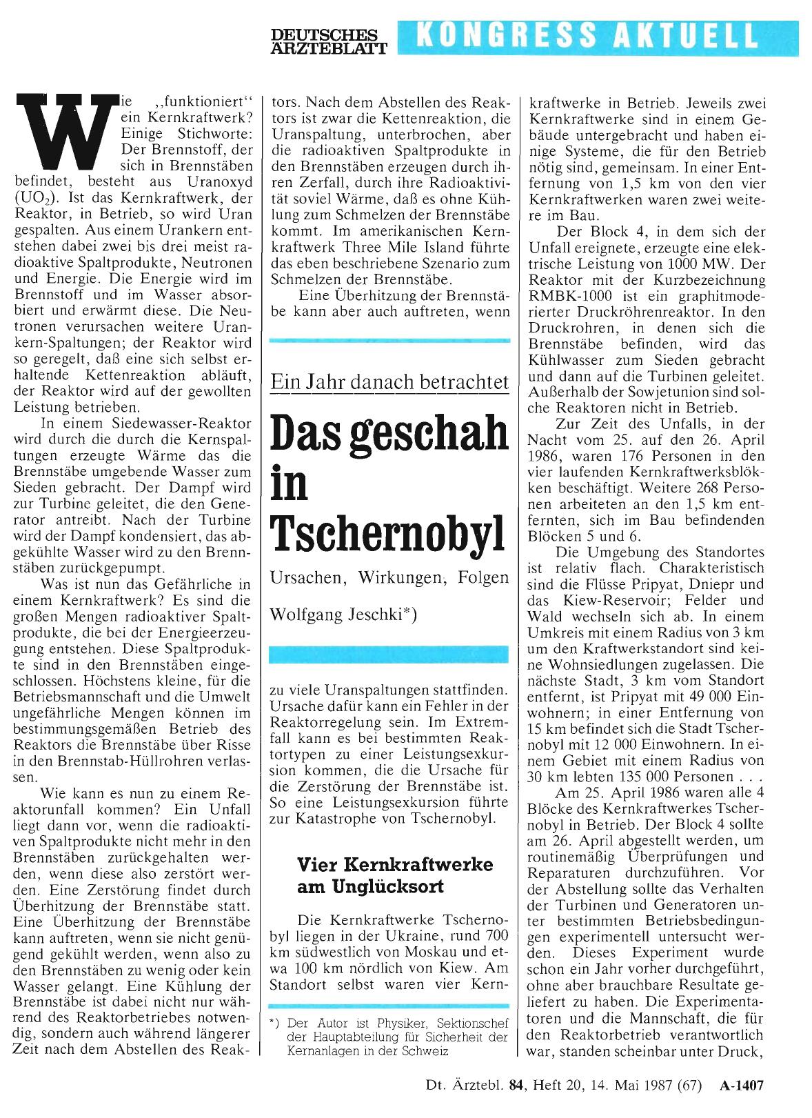 Vorschauseite 1: Ein Jahr danach betrachtet: Das geschah in Tschernobyl - Ursachen, Wirkungen, Folgen