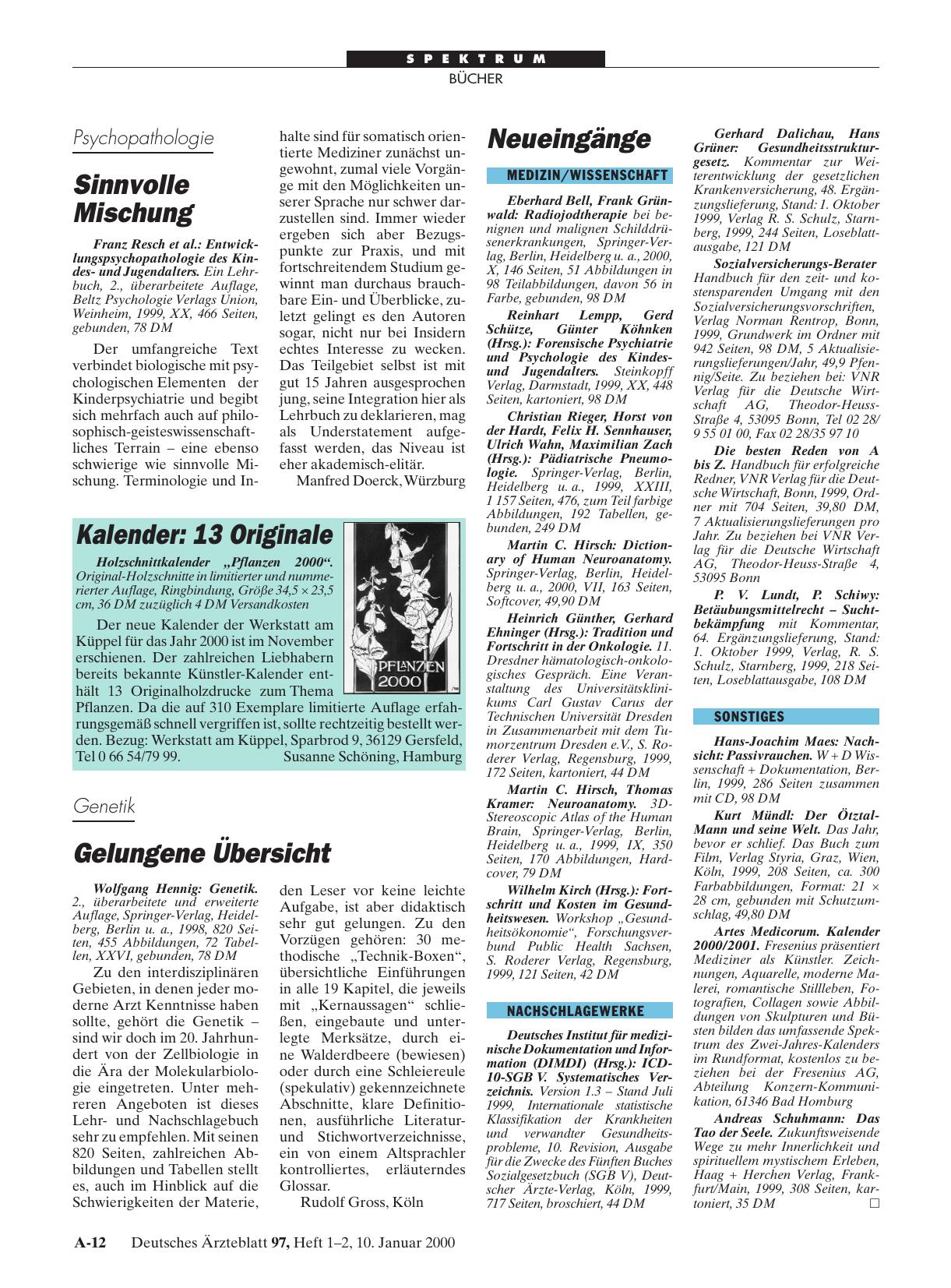 Vorschauseite 1: Holzschnittkalender „Pflanzen 2000“
