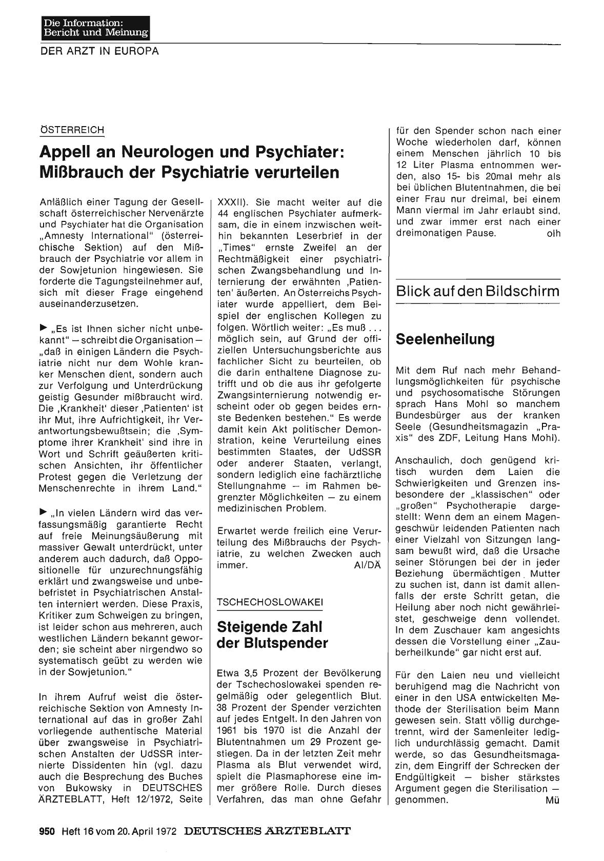 Vorschauseite 1: Tschechoslowakei: Steigende Zahl der Blutspender