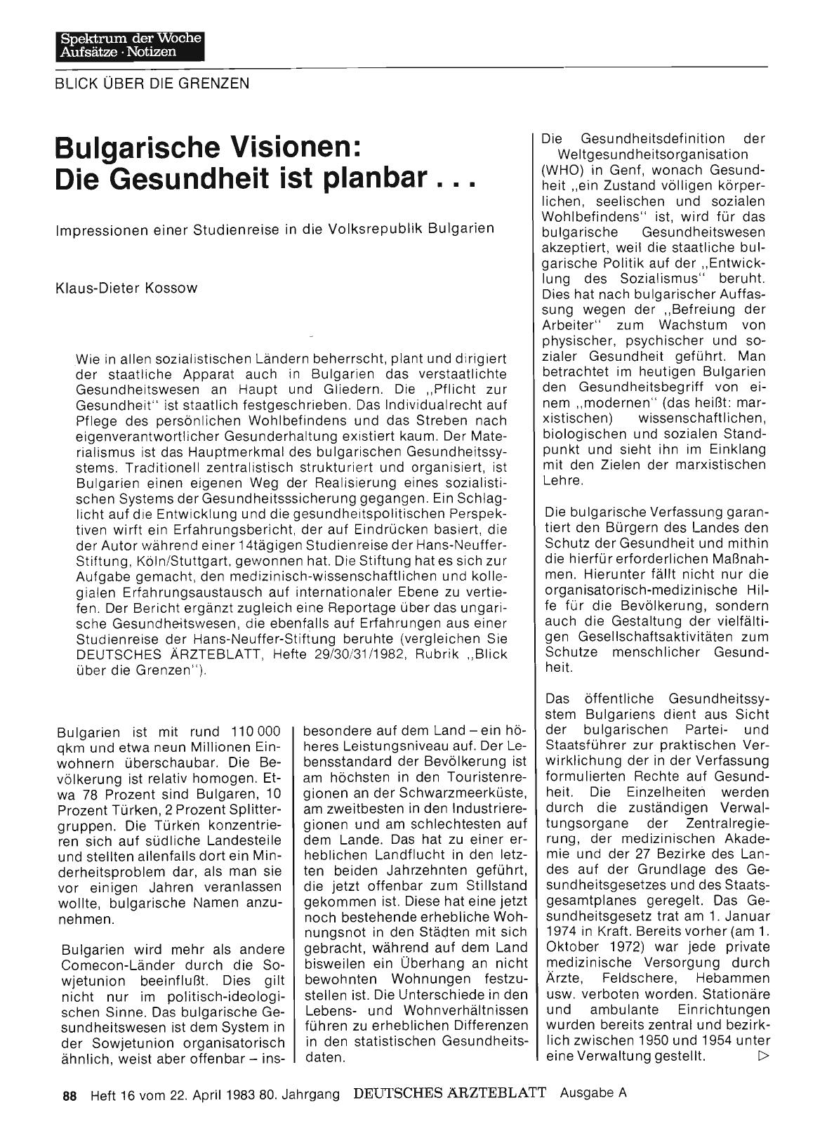 Vorschauseite 1: Bulgarische Visionen: Die Gesundheit ist planbar. ..
