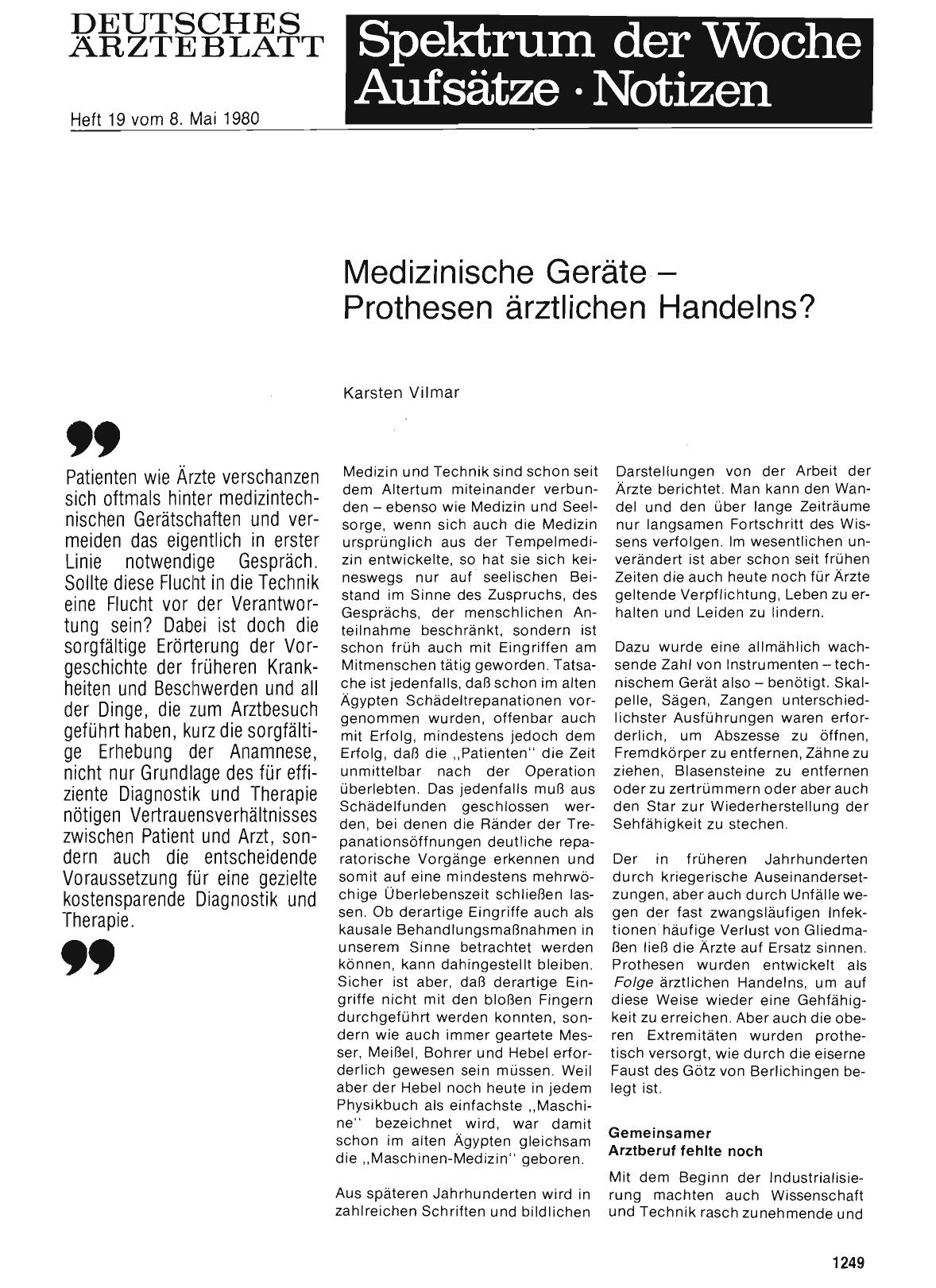 Vorschauseite 1: Medizinische Geräte — Prothesen ärztlichen Handelns?