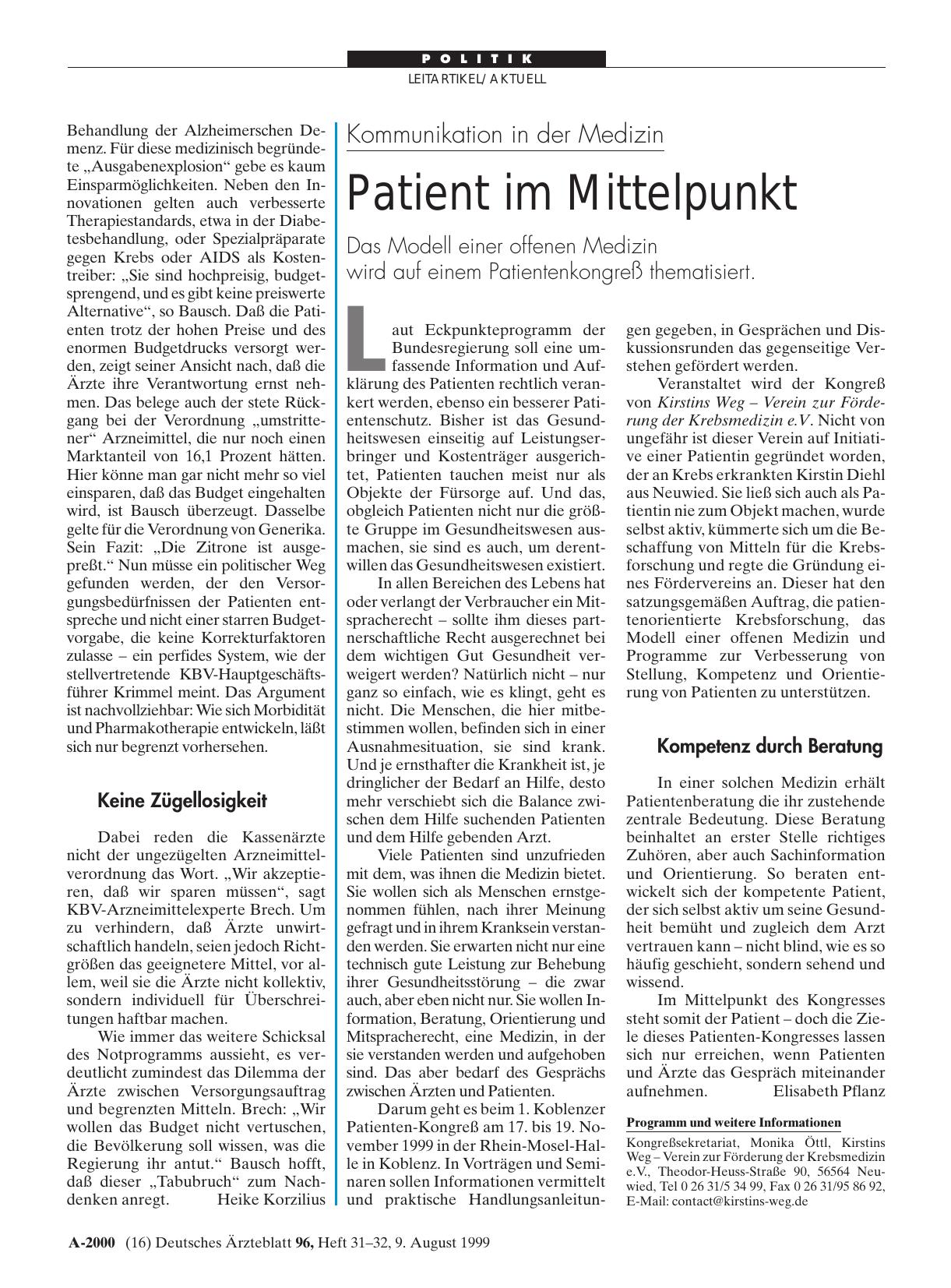 Vorschauseite 1: Kommunikation in der Medizin: Patient im Mittelpunkt
