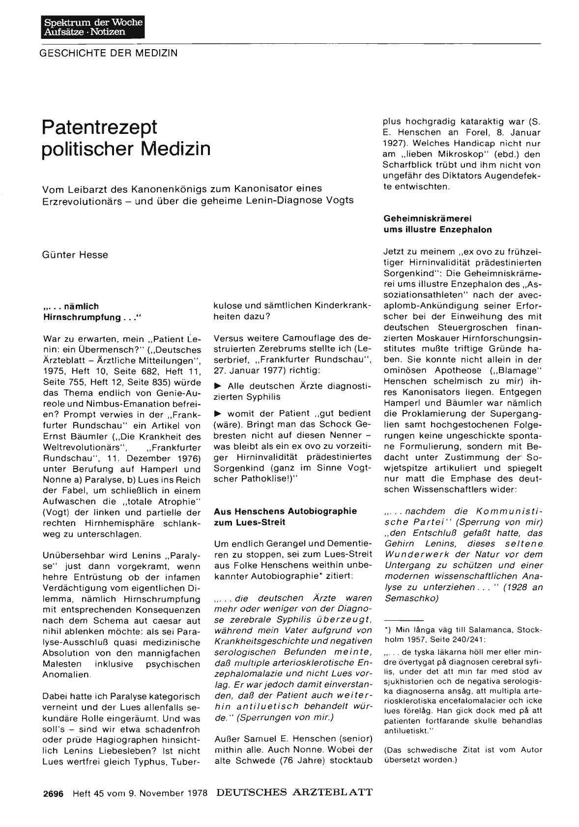 Vorschauseite 1: Patentrezept politischer Medizin: Vom Leibarzt des Kanonenkönigs zum Kanonisator eines Erzrevolutionärsund über die geheime Lenin-Diagnose Vogts
