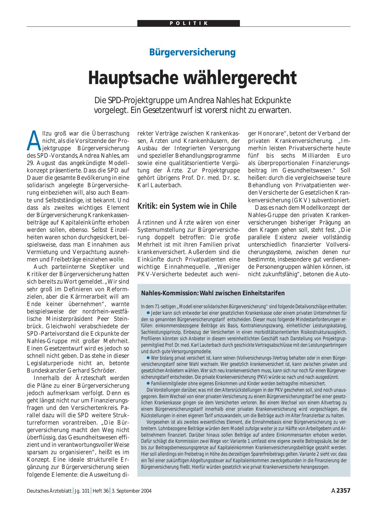 Vorschauseite 1: Bürgerversicherung: Hauptsache wählergerecht
