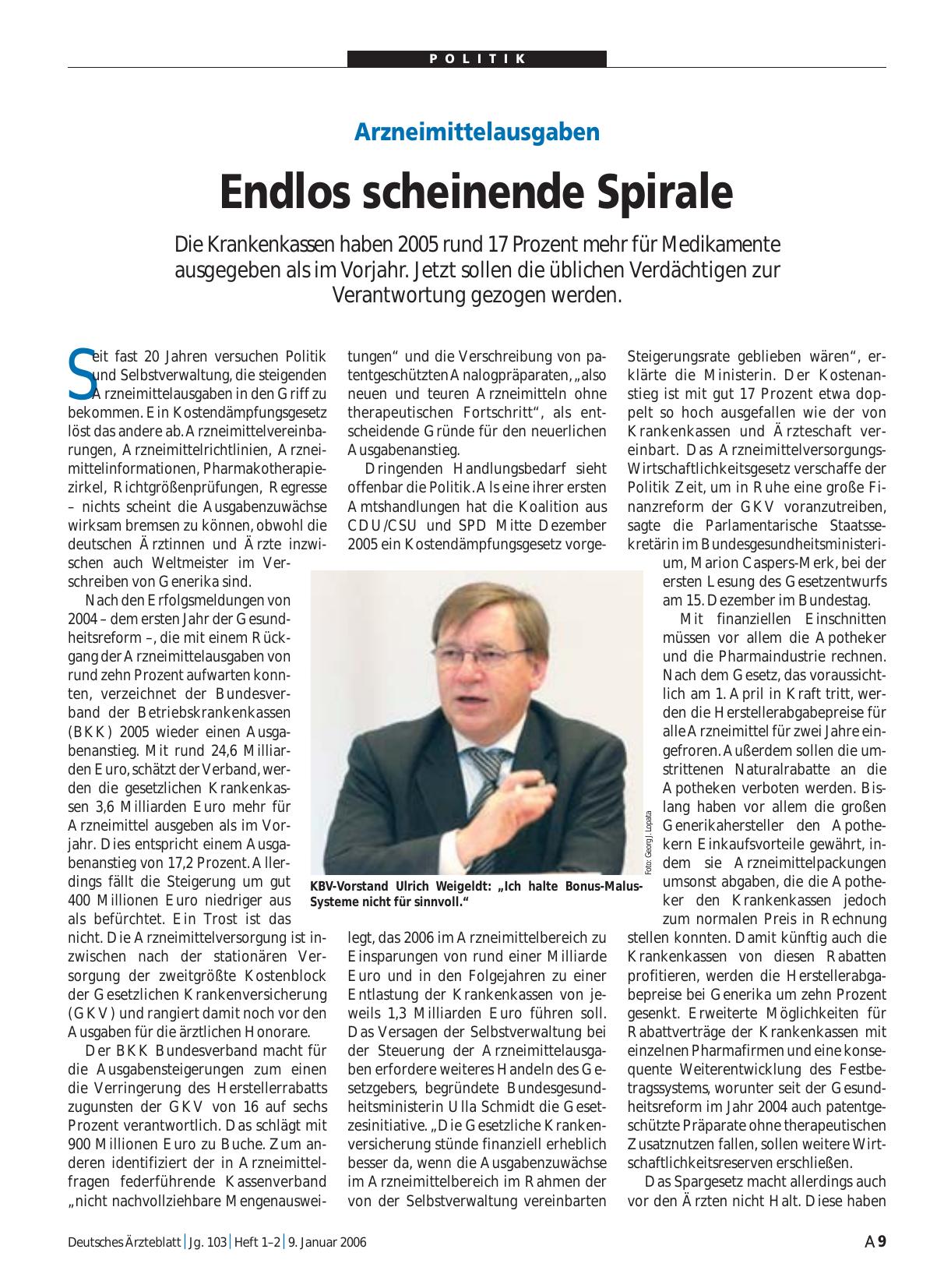 Vorschauseite 1: Arzneimittelausgaben: Endlos scheinende Spirale