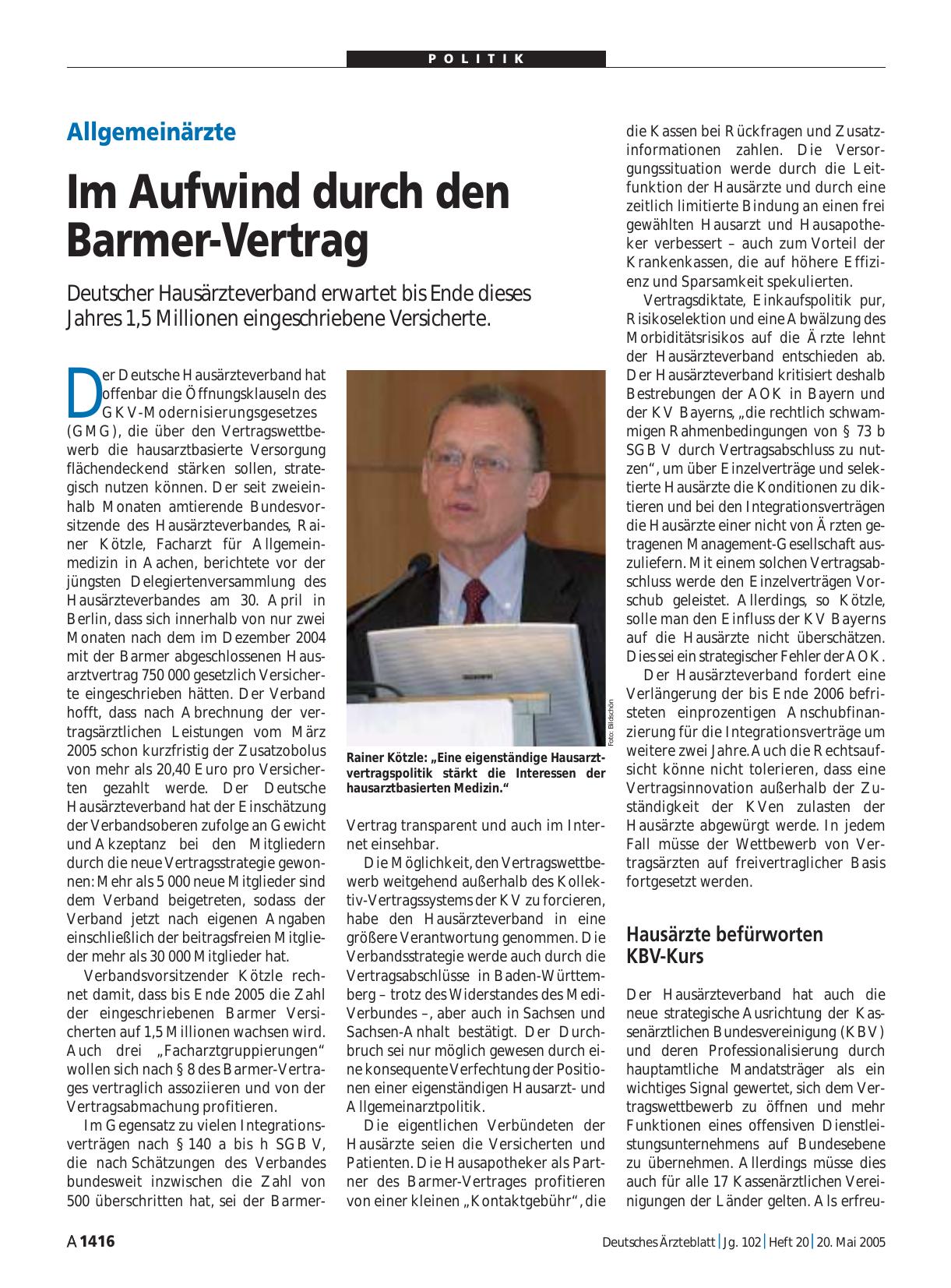 Vorschauseite 1: Allgemeinärzte: Im Aufwind durch den Barmer-Vertrag
