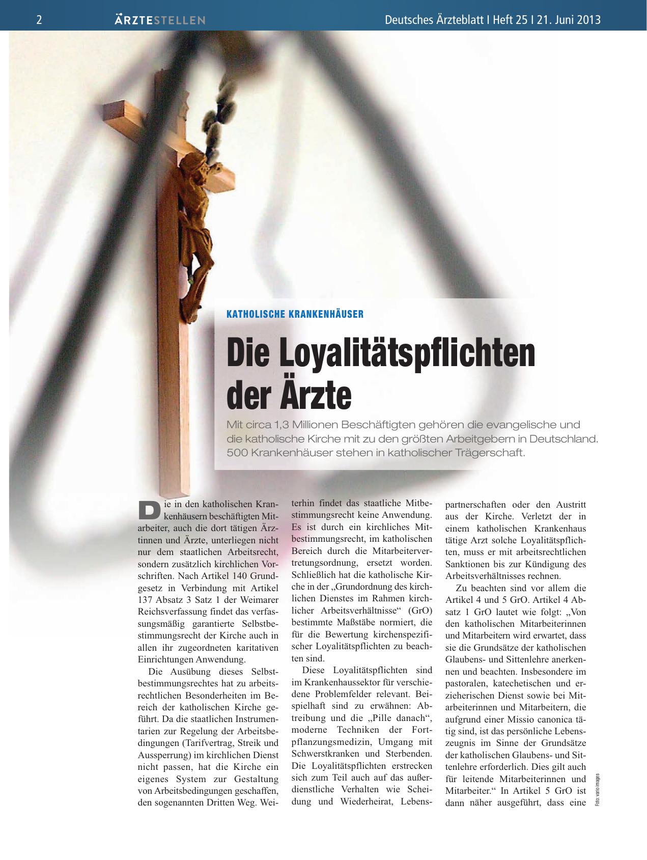 Vorschauseite 1: Katholische Krankenhäuser: Die Loyalitätspflichten der Ärzte