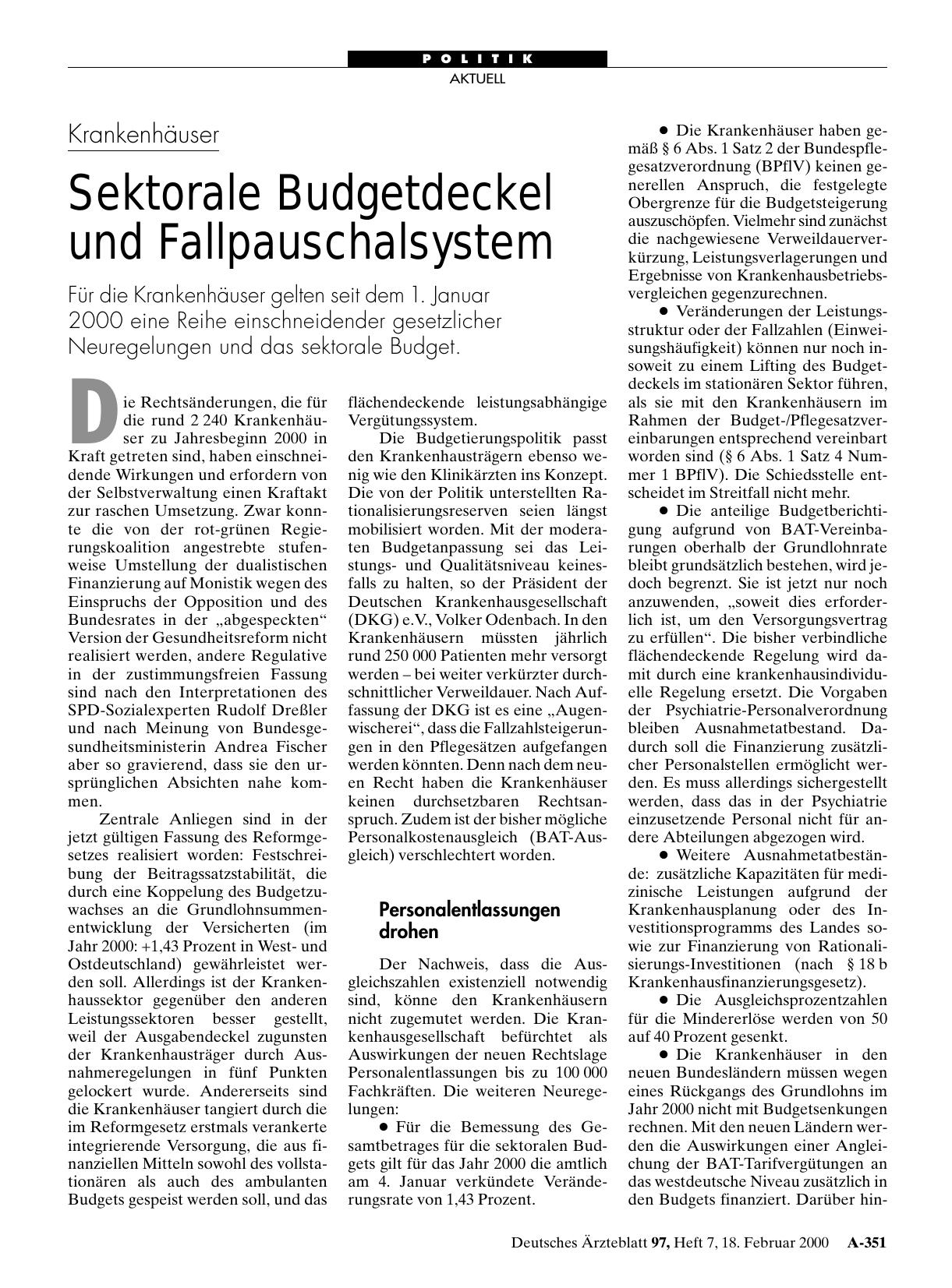 Vorschauseite 1: Krankenhäuser: Sektorale Budgetdeckel und Fallpauschalsystem