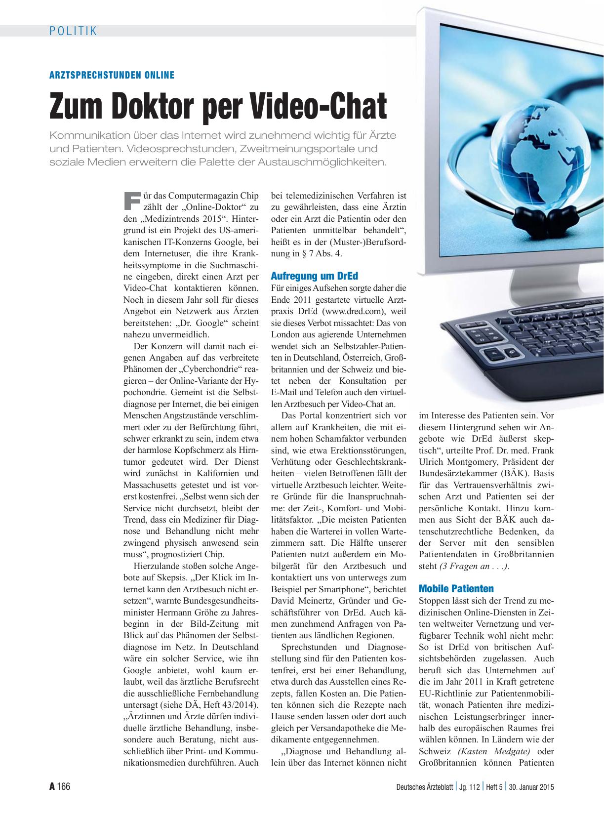 Vorschauseite 1: Arztsprechstunden online: Zum Doktor per Video-Chat