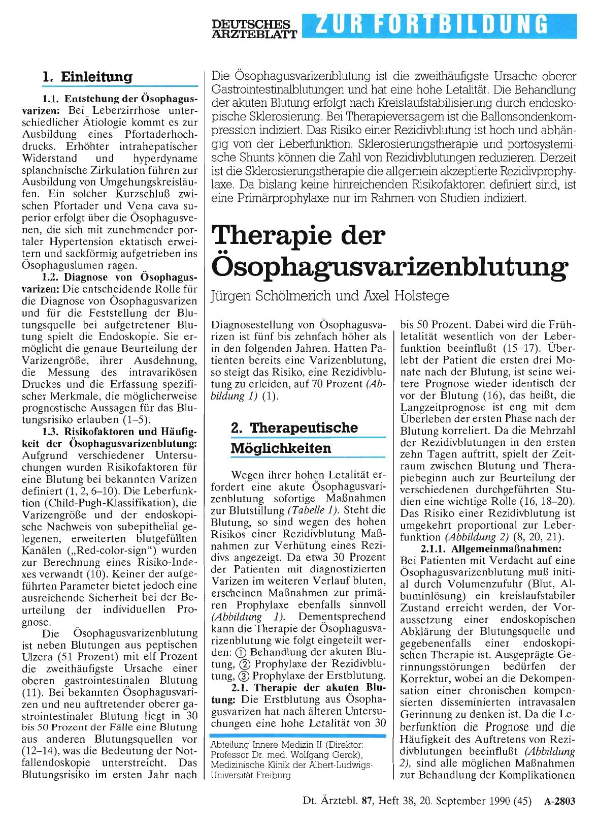 Vorschauseite 1: Therapie der Ösophagusvarizenblutung