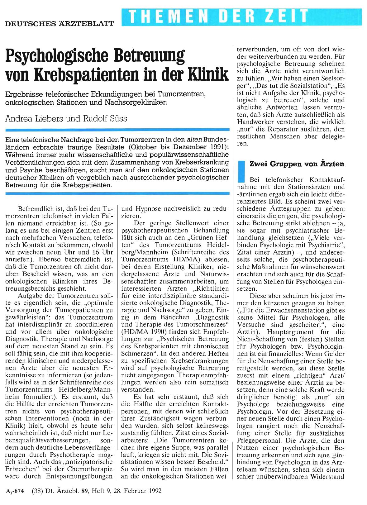 Vorschauseite 1: Psychologische Betreuung von Krebspatienten in der Klinik