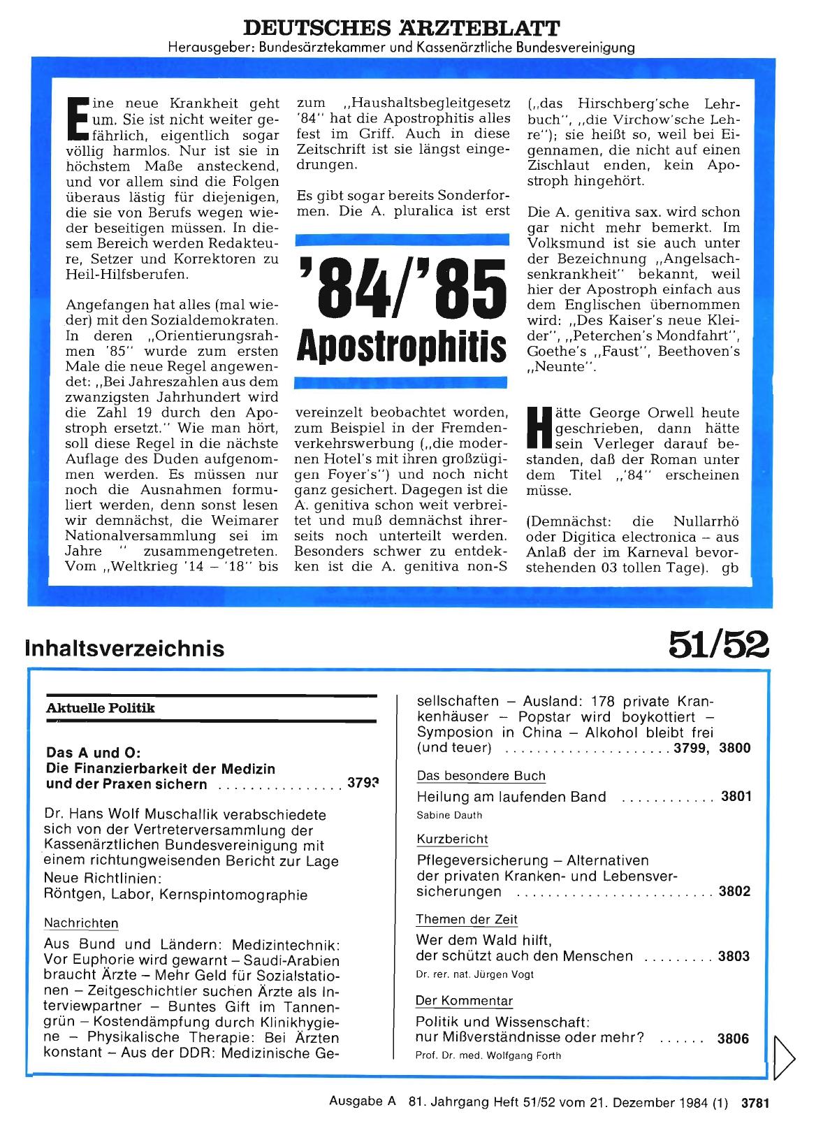 Vorschauseite 1: '84/'85 Apostrophitis