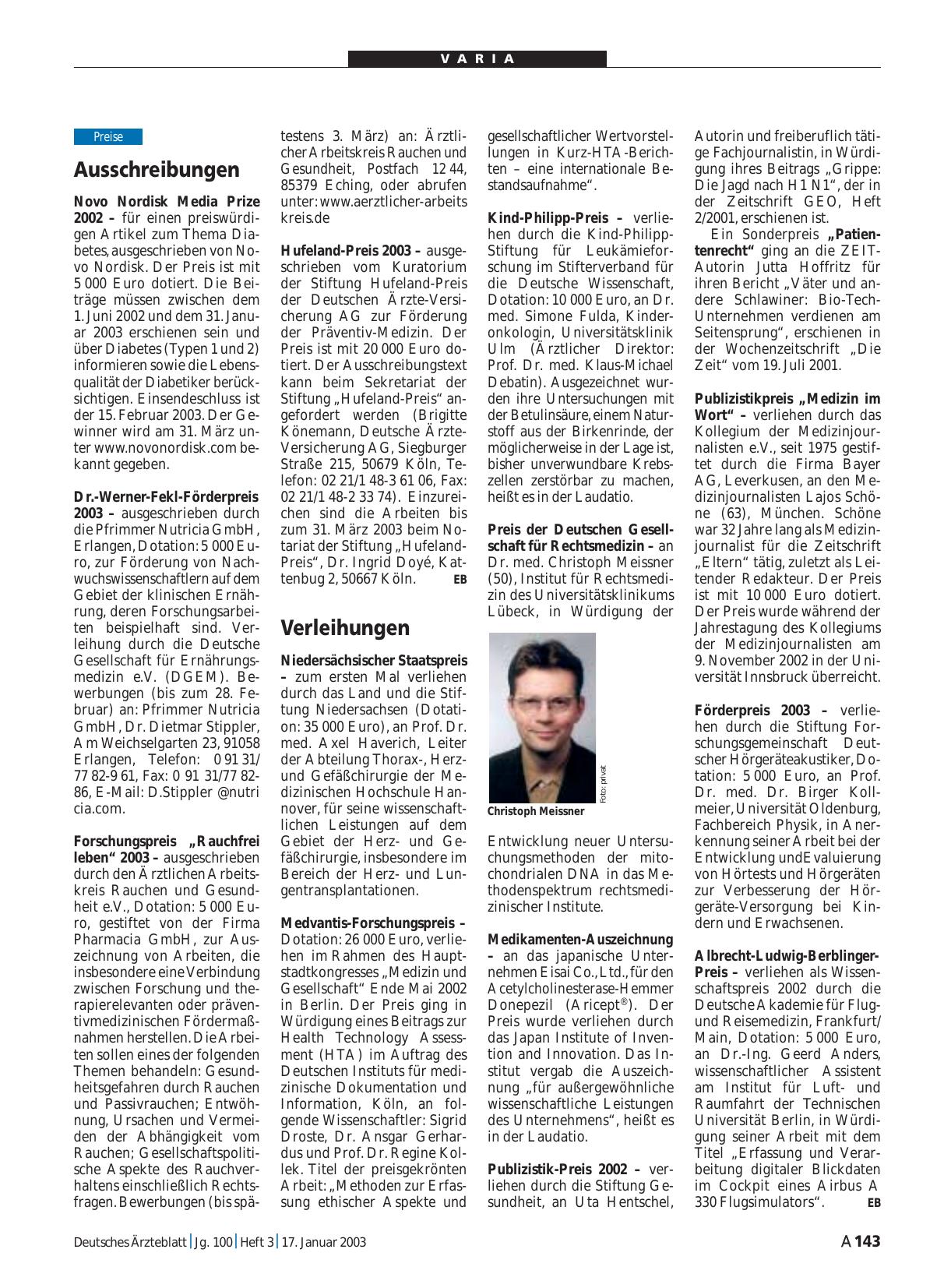 Vorschauseite 1: Verleihungen