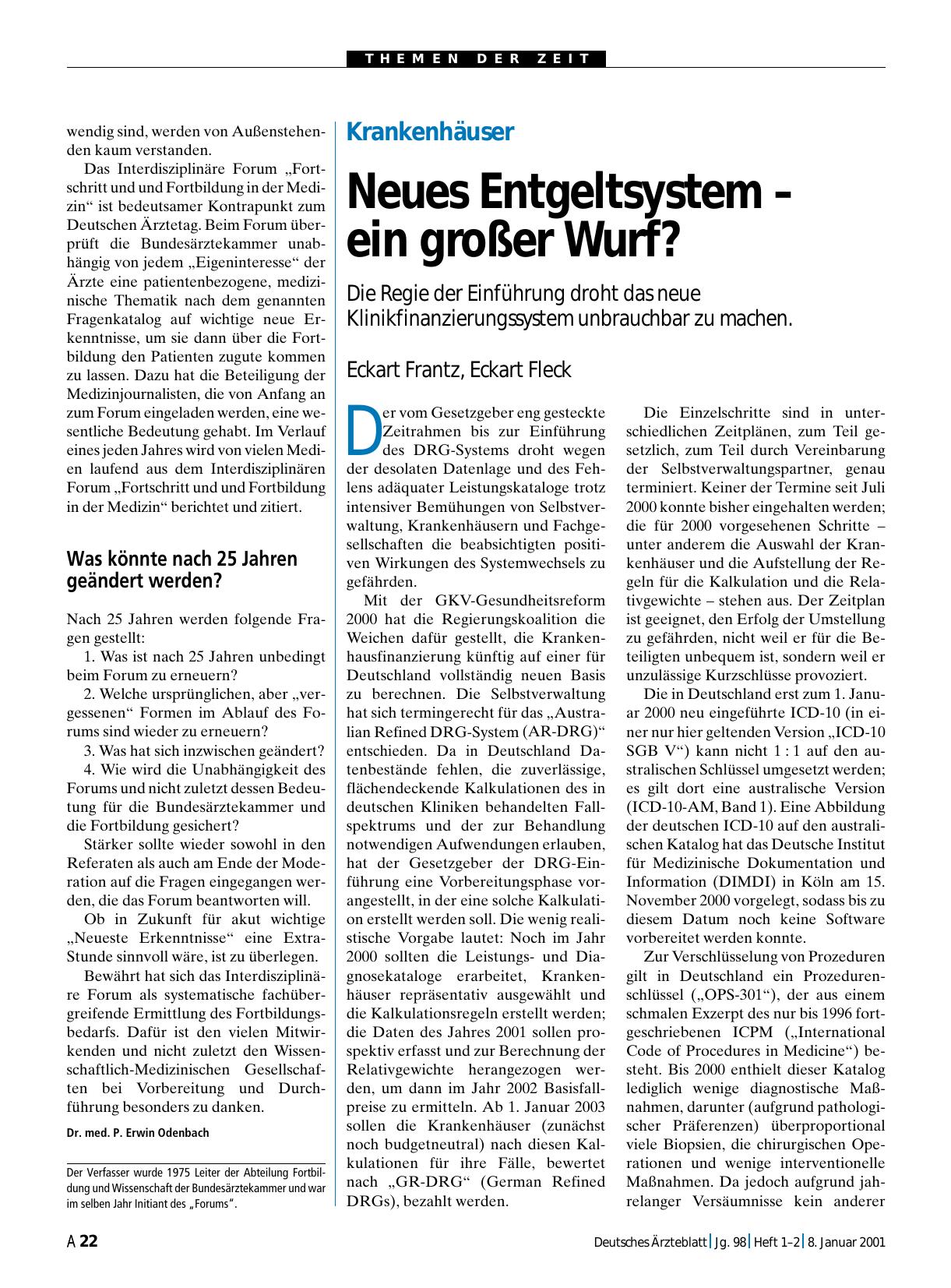 Vorschauseite 1: Krankenhäuser: Neues Entgeltsystem – ein großer Wurf?