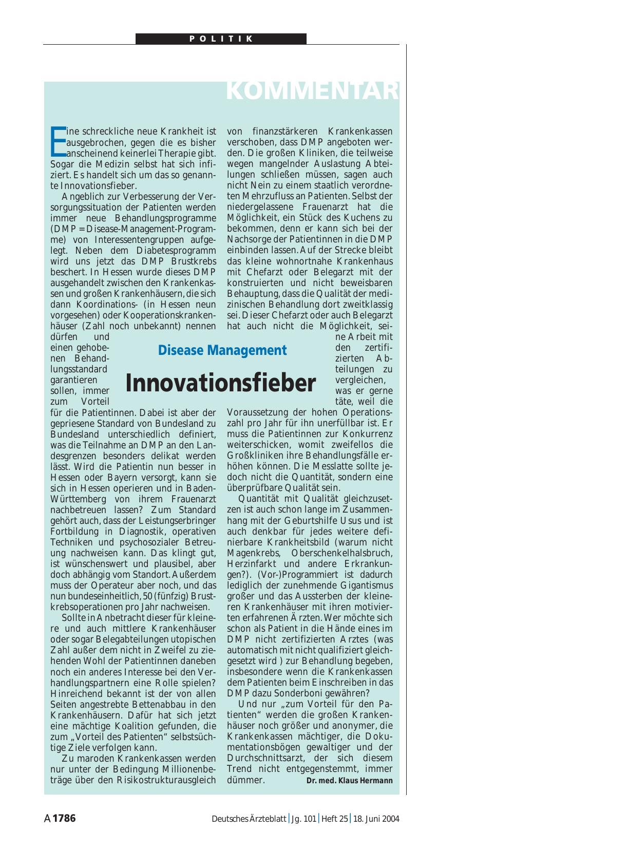 Vorschauseite 1: Disease Management: Innovationsfieber