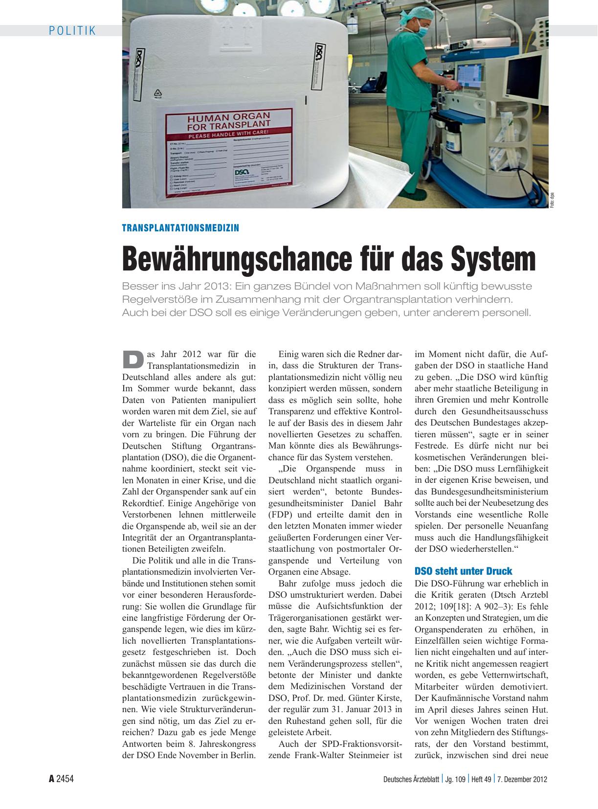Vorschauseite 1: Transplantationsmedizin: Bewährungschance für das System
