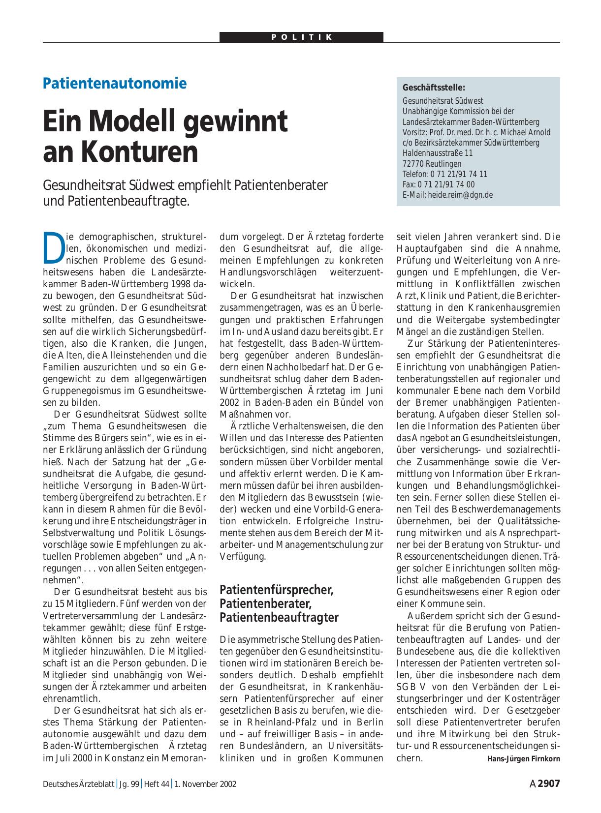 Vorschauseite 1: Patientenautonomie: Ein Modell gewinnt an Konturen
