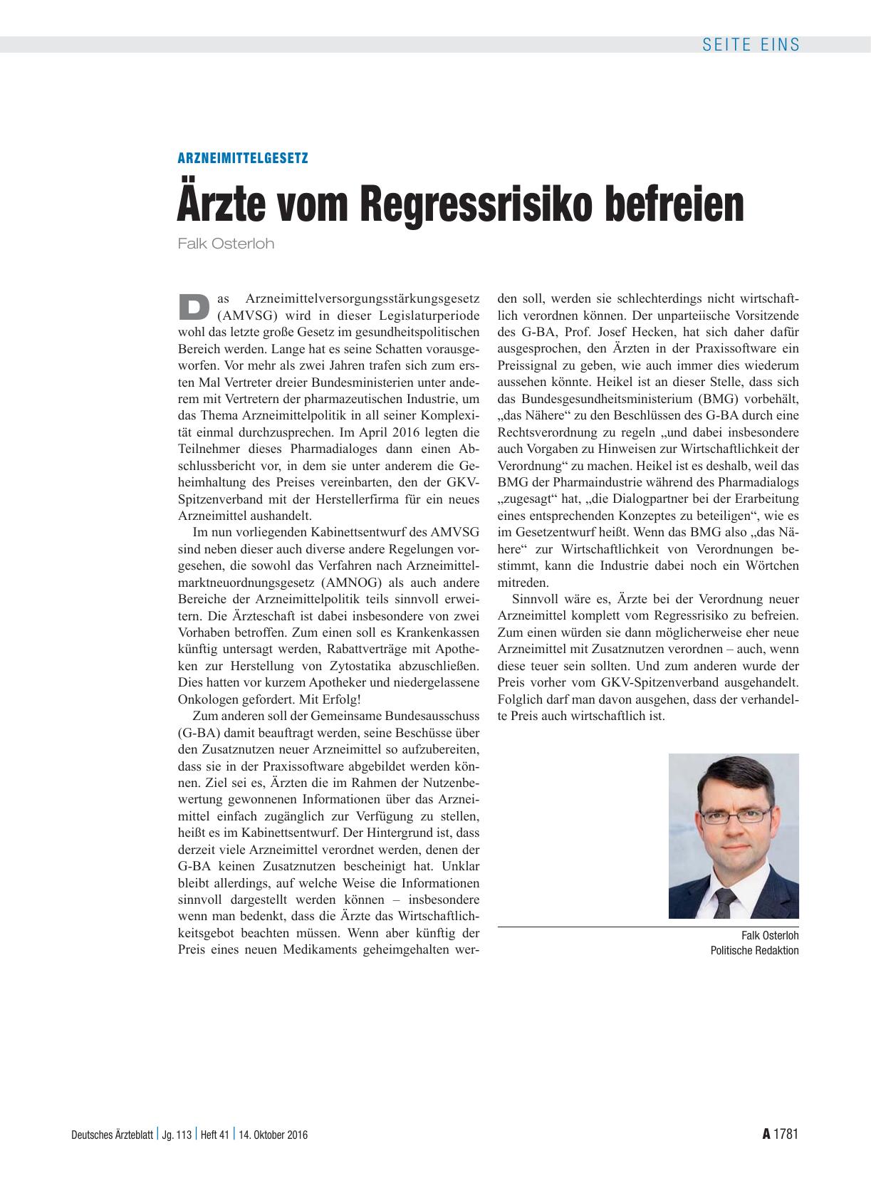 Vorschauseite 1: Arzneimittelgesetz: Ärzte vom Regressrisiko befreien