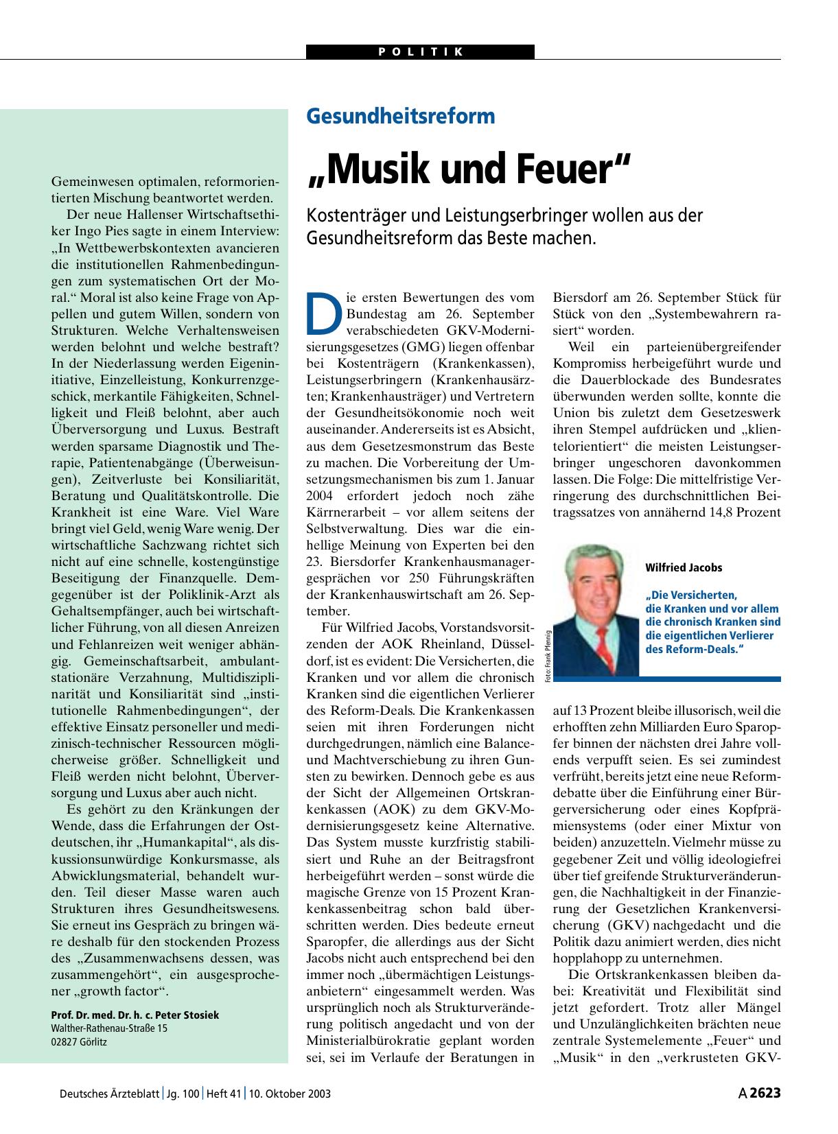 Vorschauseite 1: Gesundheitsreform: „Musik und Feuer“