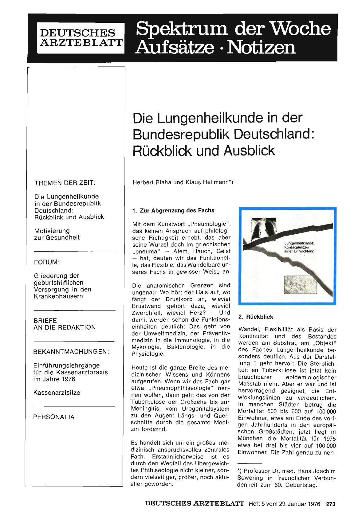 Vorschauseite 1: Die Lungenheilkunde in der Bundesrepublik Deutschland: Rückblick und Ausblick
