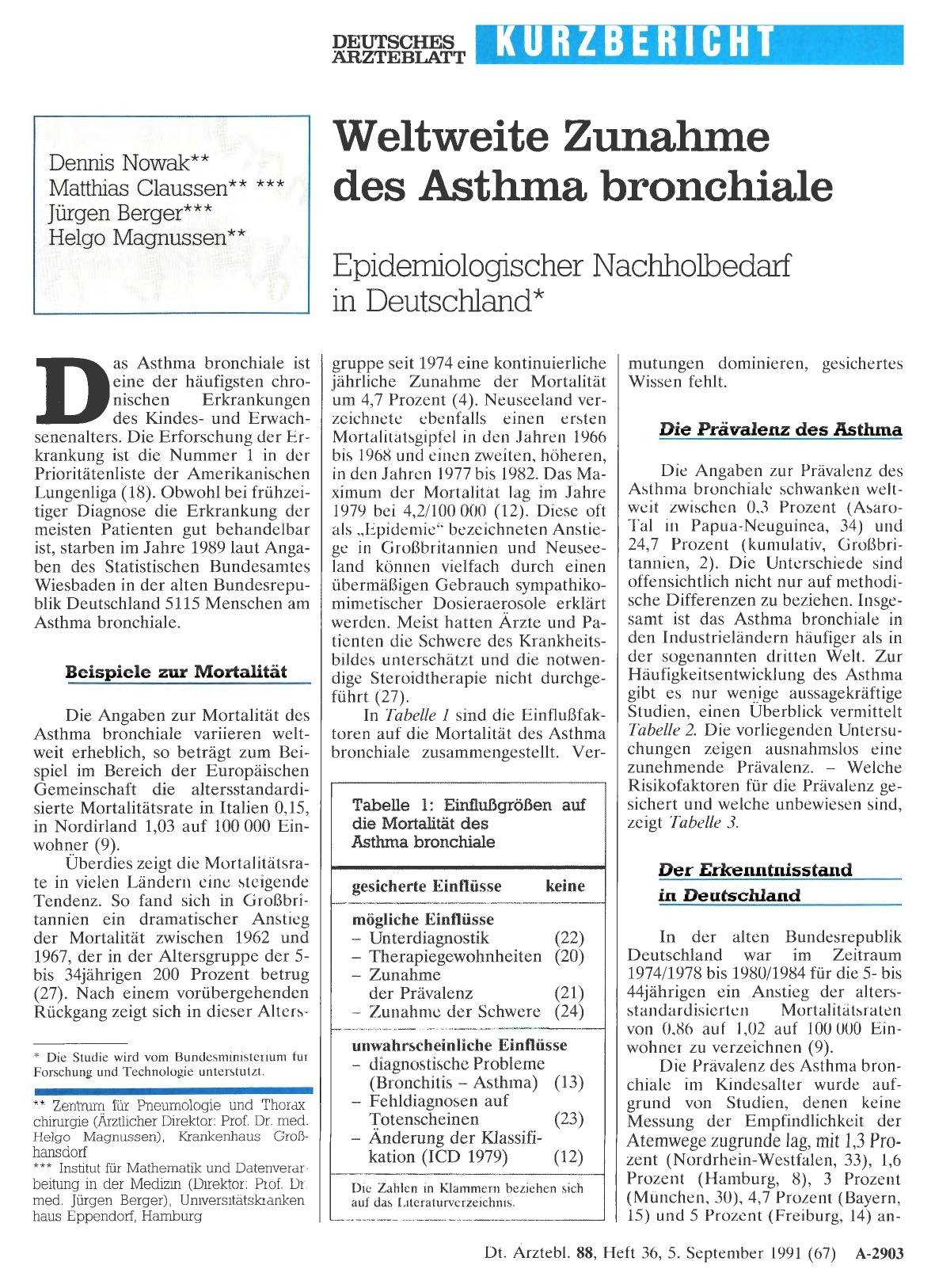 Vorschauseite 1: Weltweite Zunahme des Asthma bronchiale: Epidemiologischer Nachholbedarf in Deutschland