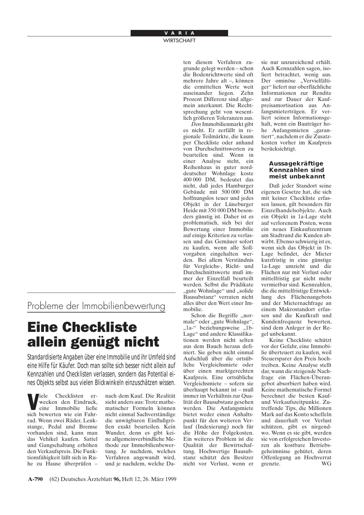 Vorschauseite 1: Probleme der Immobilienbewertung: Eine Checkliste allein genügt nicht