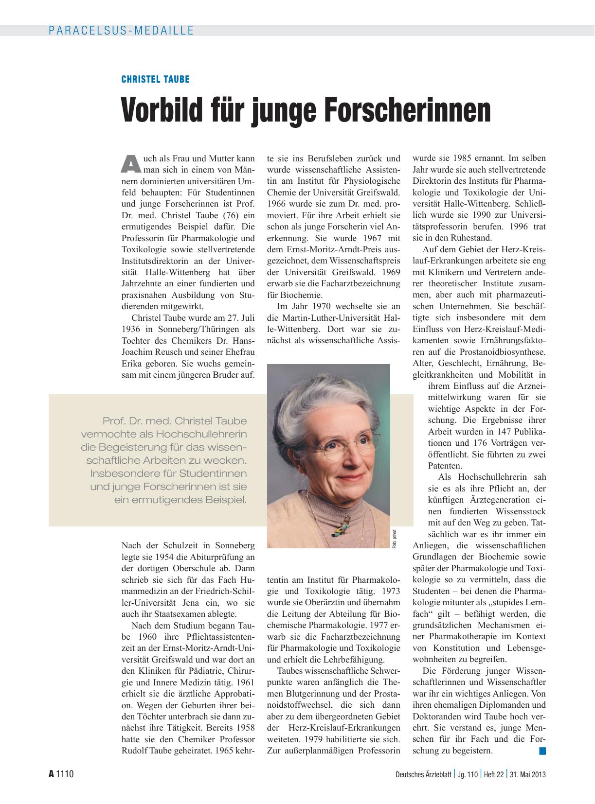 Vorschauseite 1: Christel Taube: Vorbild für junge Forscherinnen