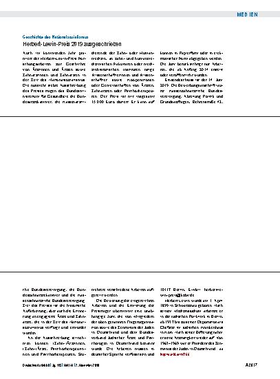 Vorschauseite 1: Geschichte des Nationalsozialismus: Herbert-Lewin-Preis 2019 ausgeschrieben