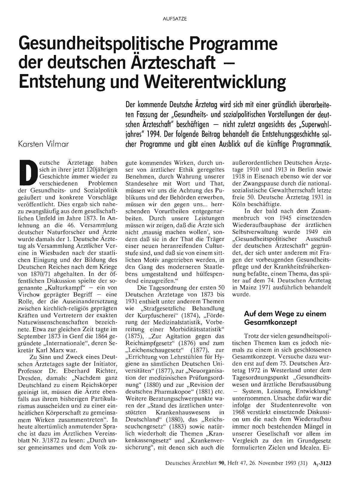 Vorschauseite 1: Gesundheitspolitische Programme der deutschen Ärzteschaft Entstehung und Weiterentwicklung
