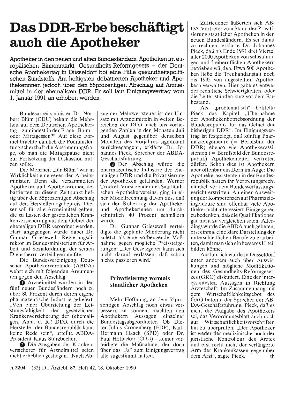 Vorschauseite 1: Das DDR-Erbe beschäftigt auch die Apotheker