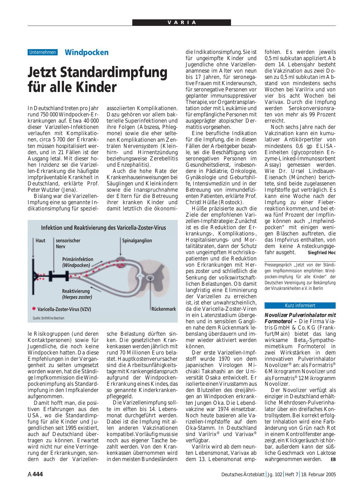 Vorschauseite 1: Windpocken: Jetzt Standardimpfung für alle Kinder