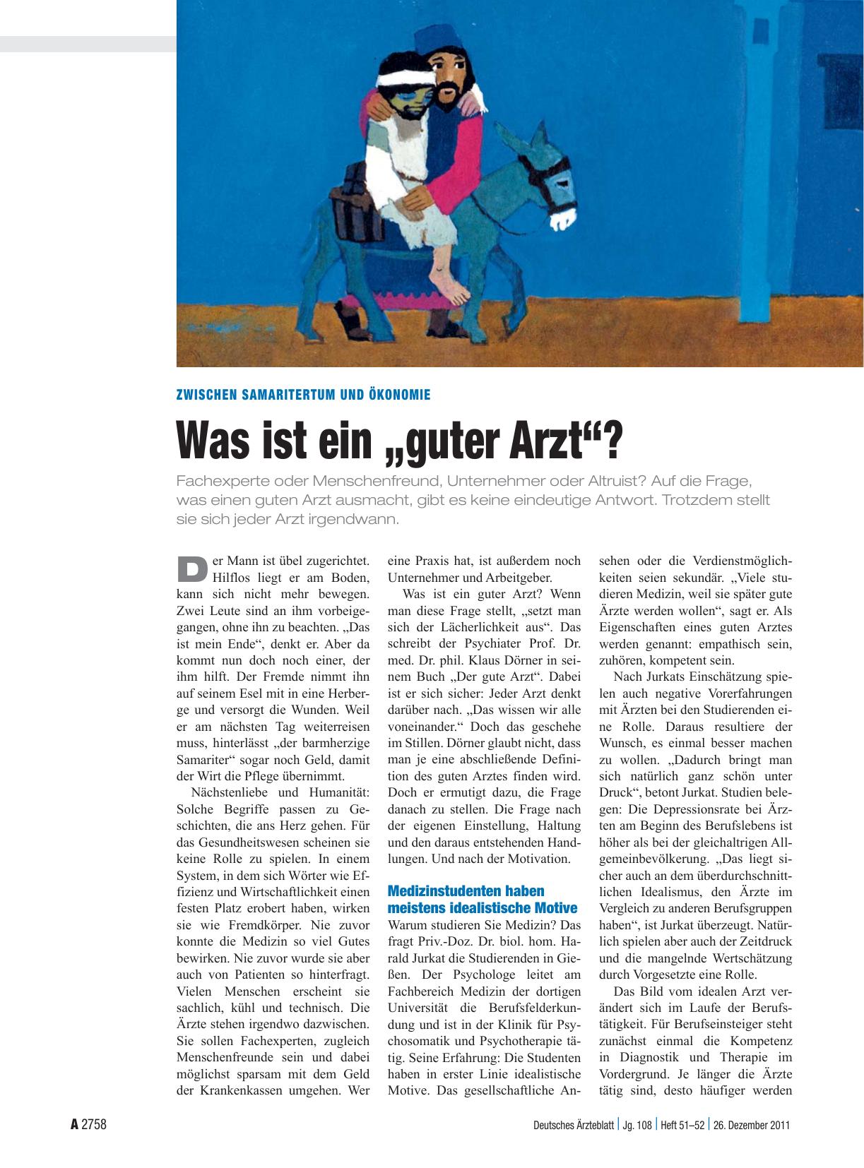 Vorschauseite 1: Zwischen Samaritertum und Ökonomie: Was ist ein „guter Arzt“?