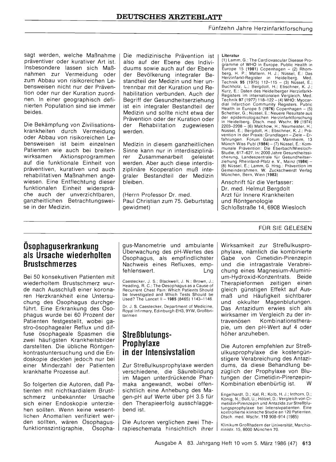 Vorschauseite 1: Ösophaguserkrankung als Ursache wiederholten Brustschmerzes