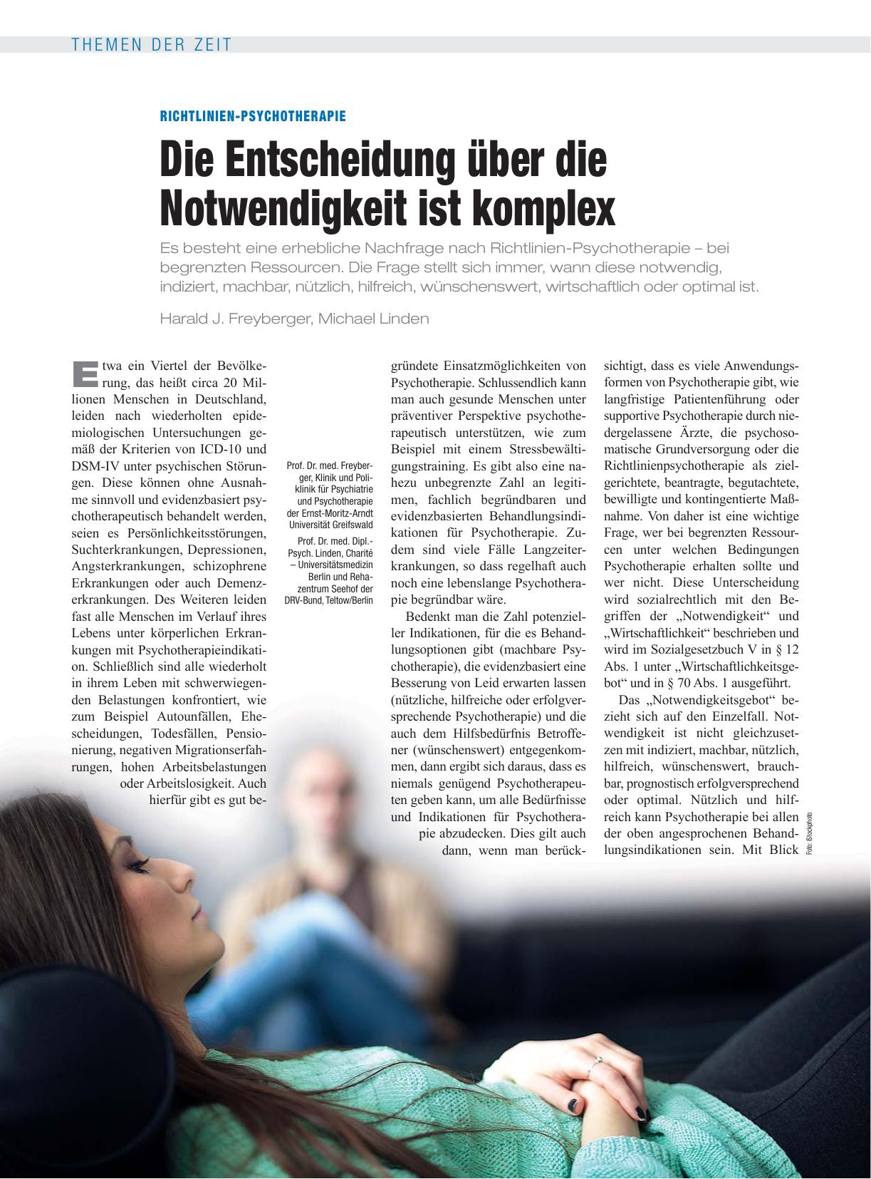 Vorschauseite 1: Richtlinien-Psychotherapie: Die Entscheidung über die Notwendigkeit ist komplex