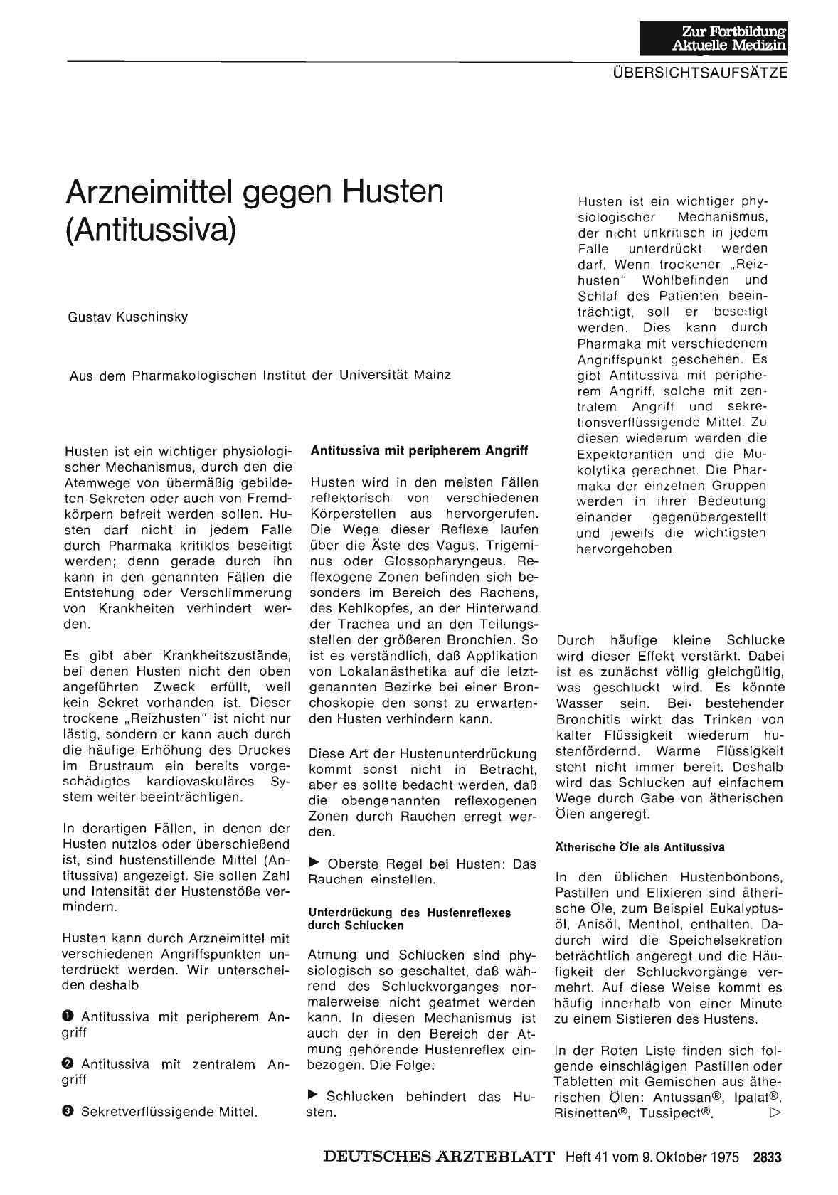 Vorschauseite 1: Arzneimittel gegen Husten (Antitussiva)