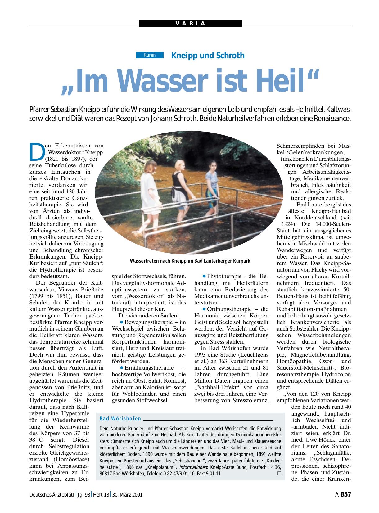Vorschauseite 1: Kneipp und Schroth: „Im Wasser ist Heil“