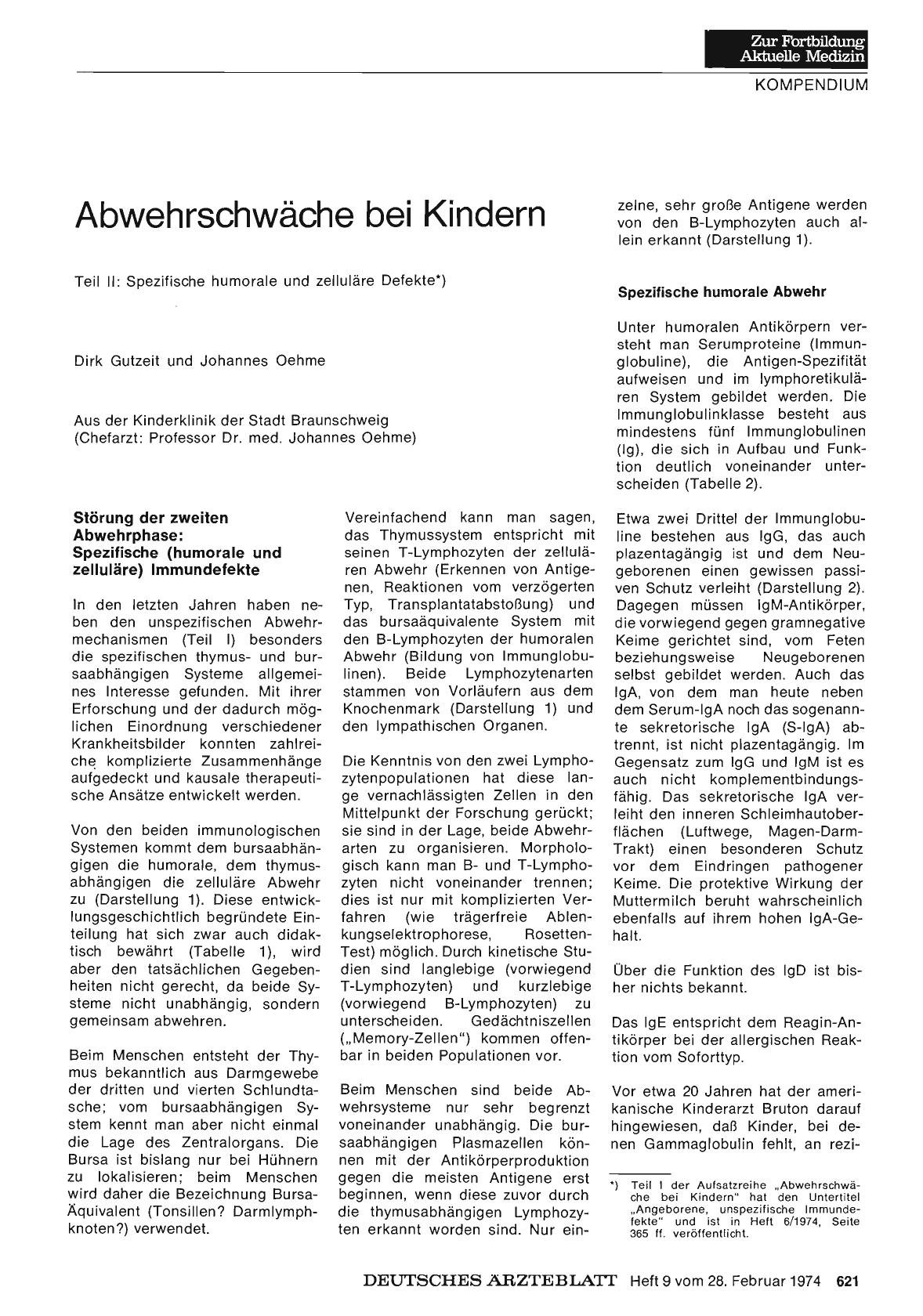 Vorschauseite 1: Abwehrschwäche bei Kindern: Teil II: Spezifische humorale und zelluläre Defekte