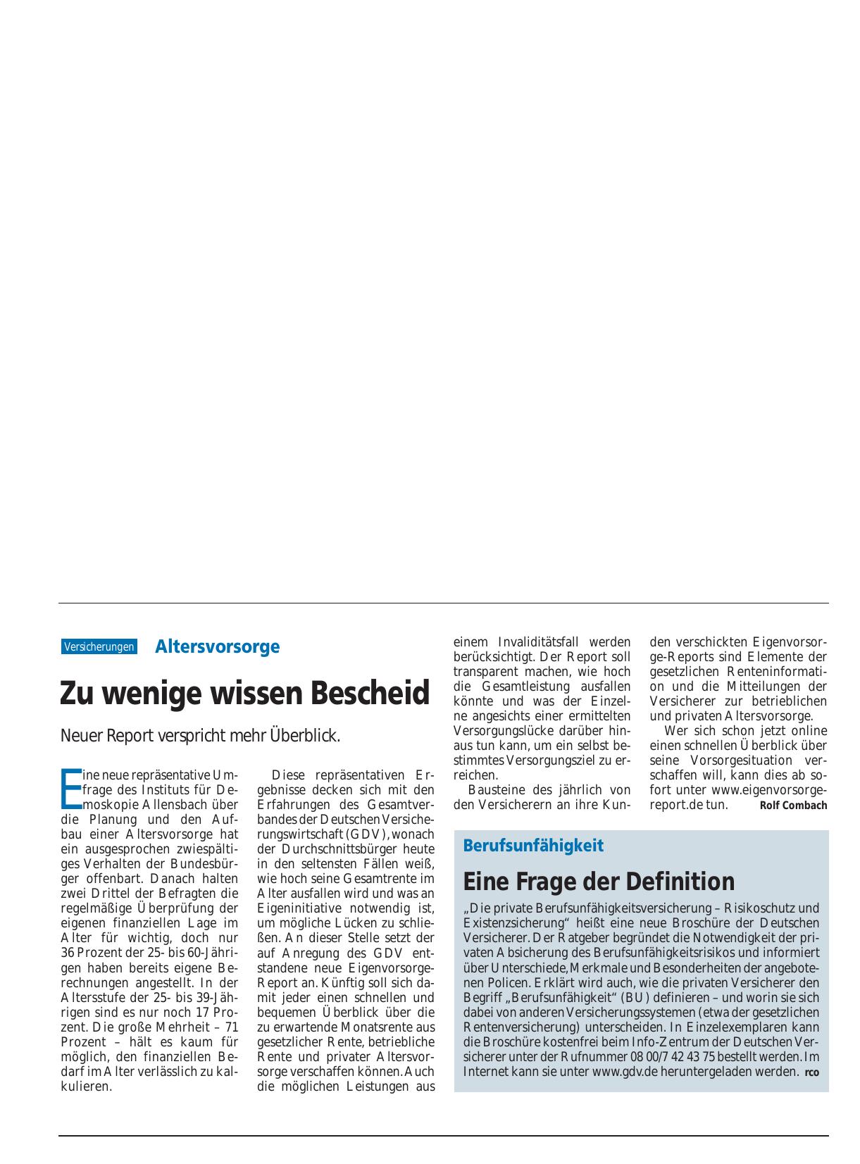 Vorschauseite 1: Altersvorsorge: Zu wenige wissen Bescheid
